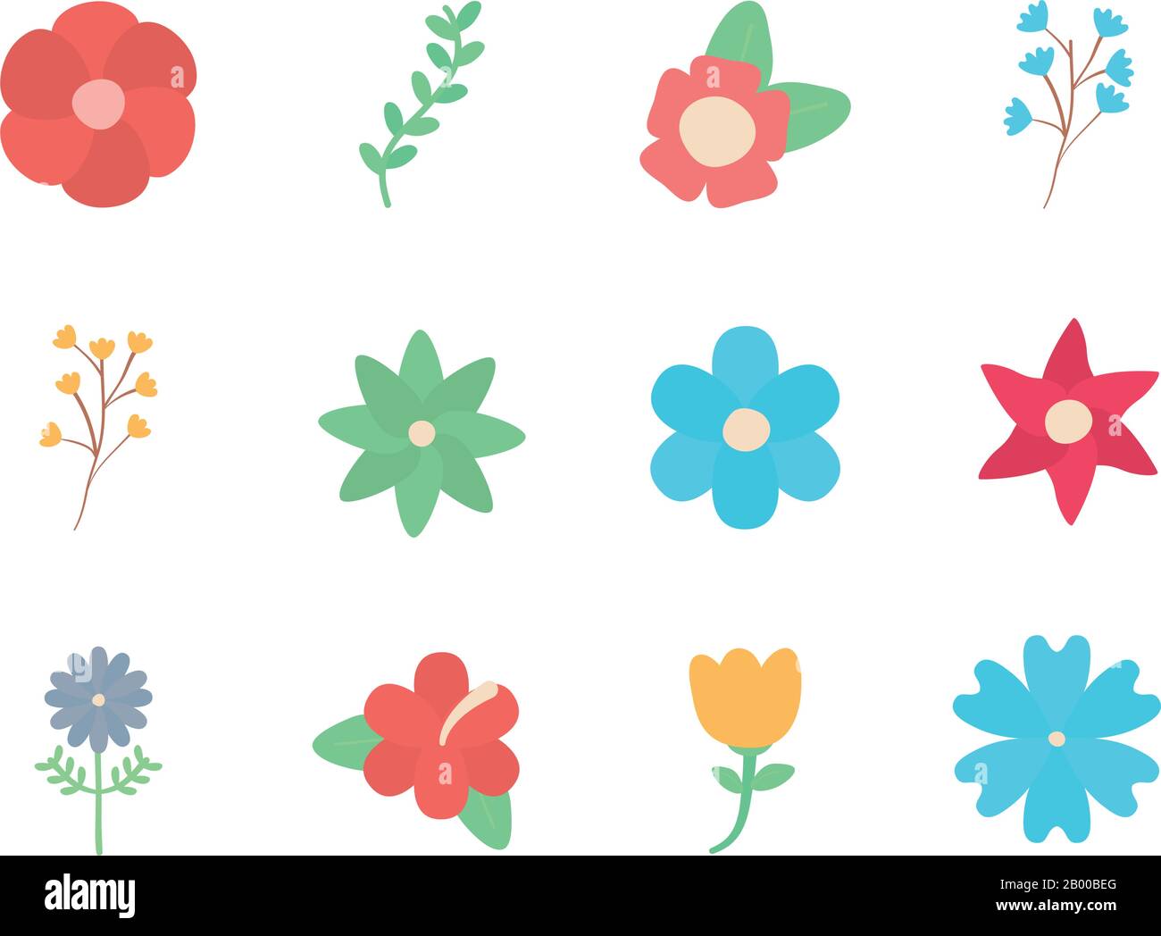 Flowers flat style icon set design, floral nature plant ornament garden ...