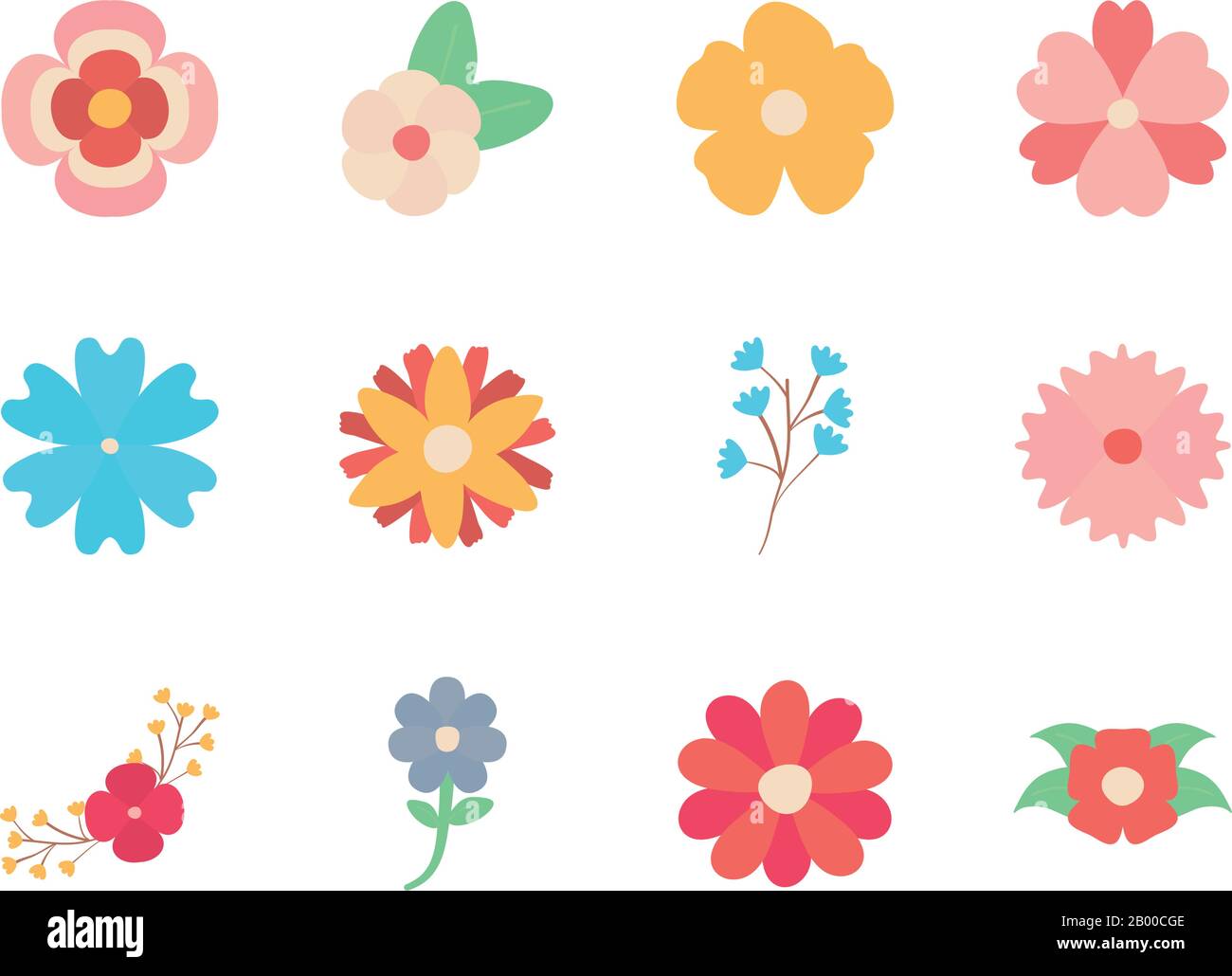 Flowers flat style icon set design, floral nature plant ornament garden ...