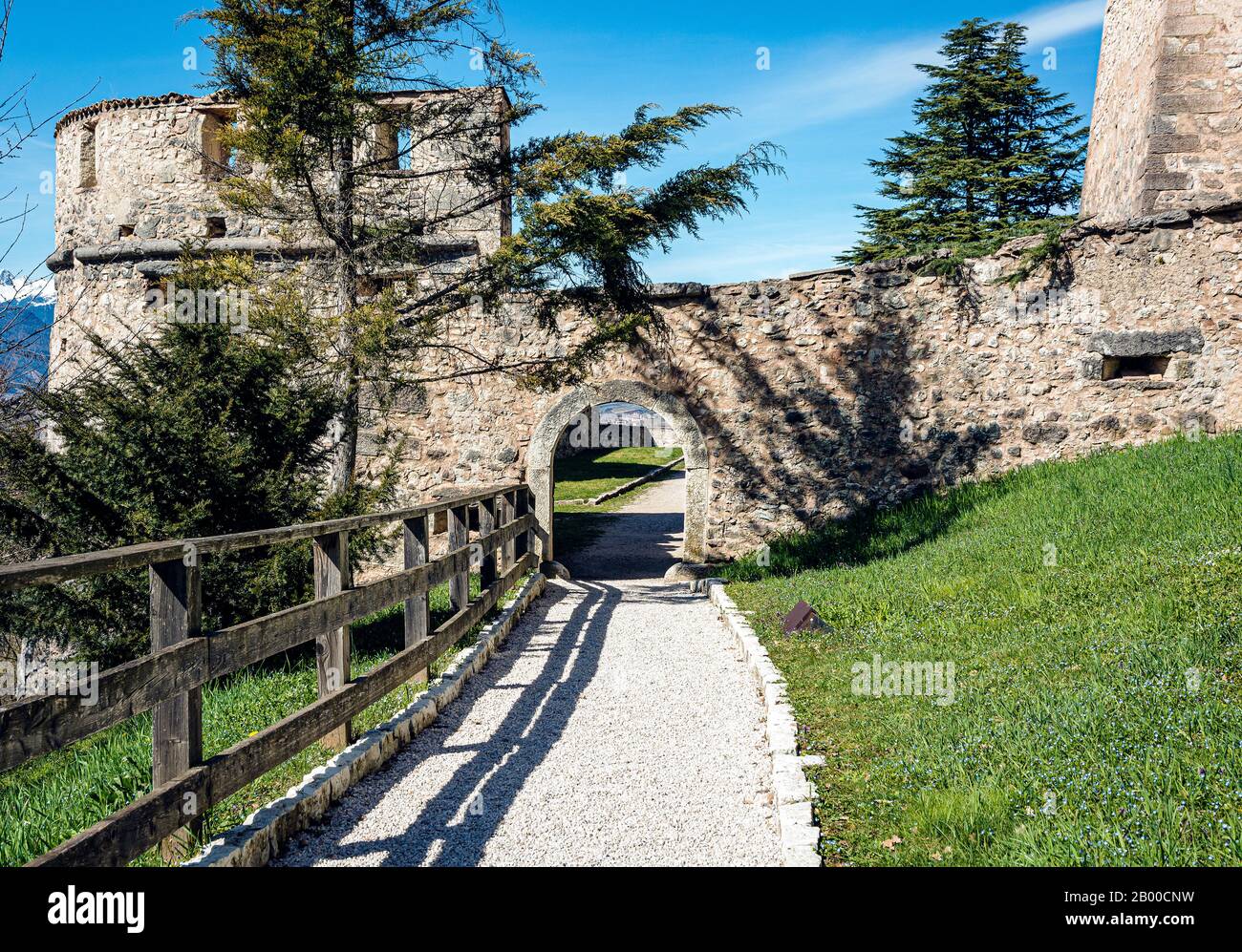 Castel Thun (or Thun Castle) is a monumental and austere medieval stronghold in Ton, Trentino Alto Adige in  Italy that looks over the Non Valley. Stock Photo