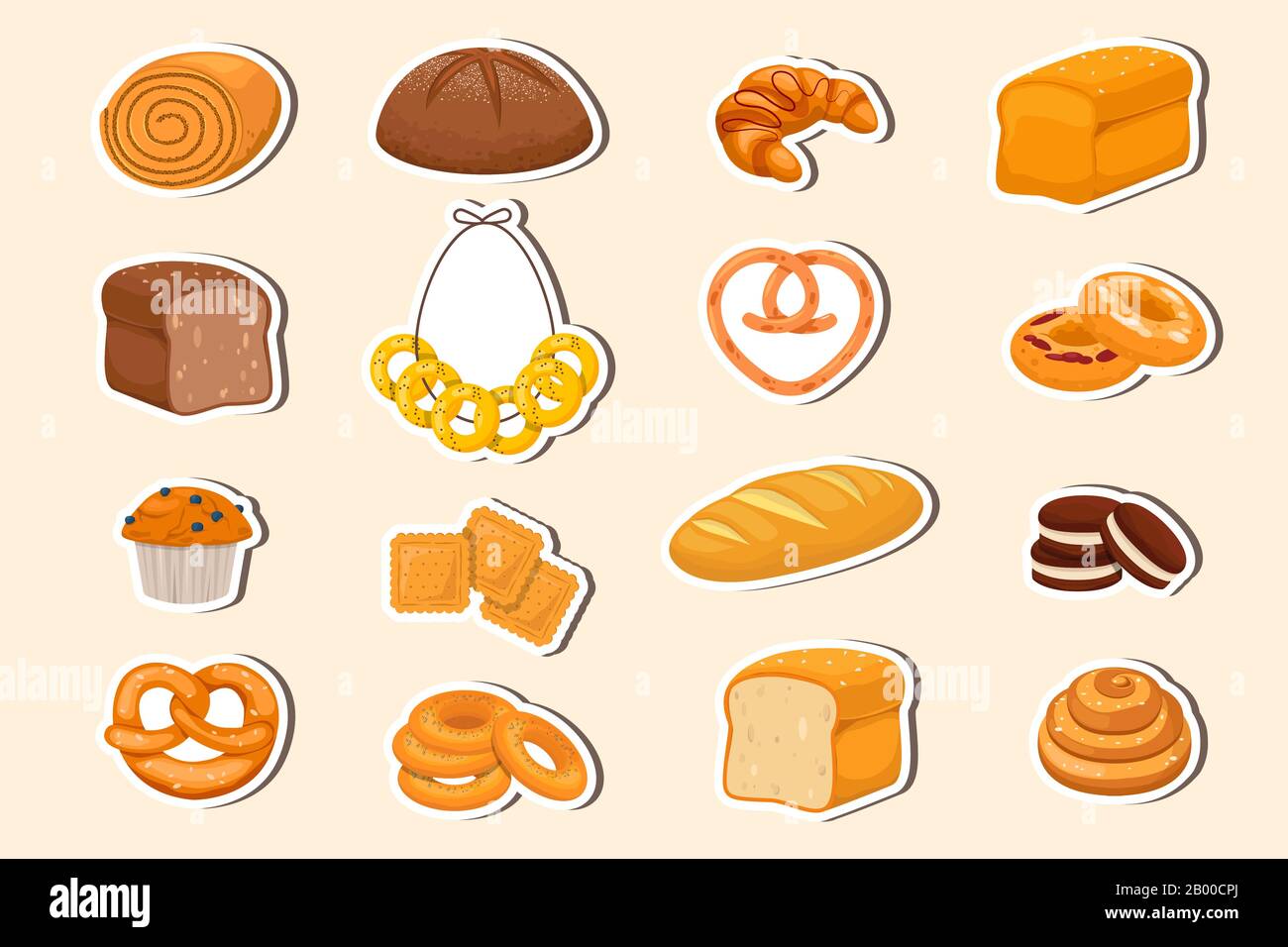 Set of Fun Stickers Desserts Kawaii Bakery Food Stock Vector