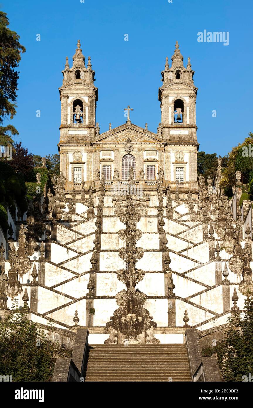 Santuario do Bom Jesus do Monte, Good Jesus of the Mount sanctuary, Church and staircase of the Five Senses, Tenoes, Braga, Minho, Portugal Stock Photo