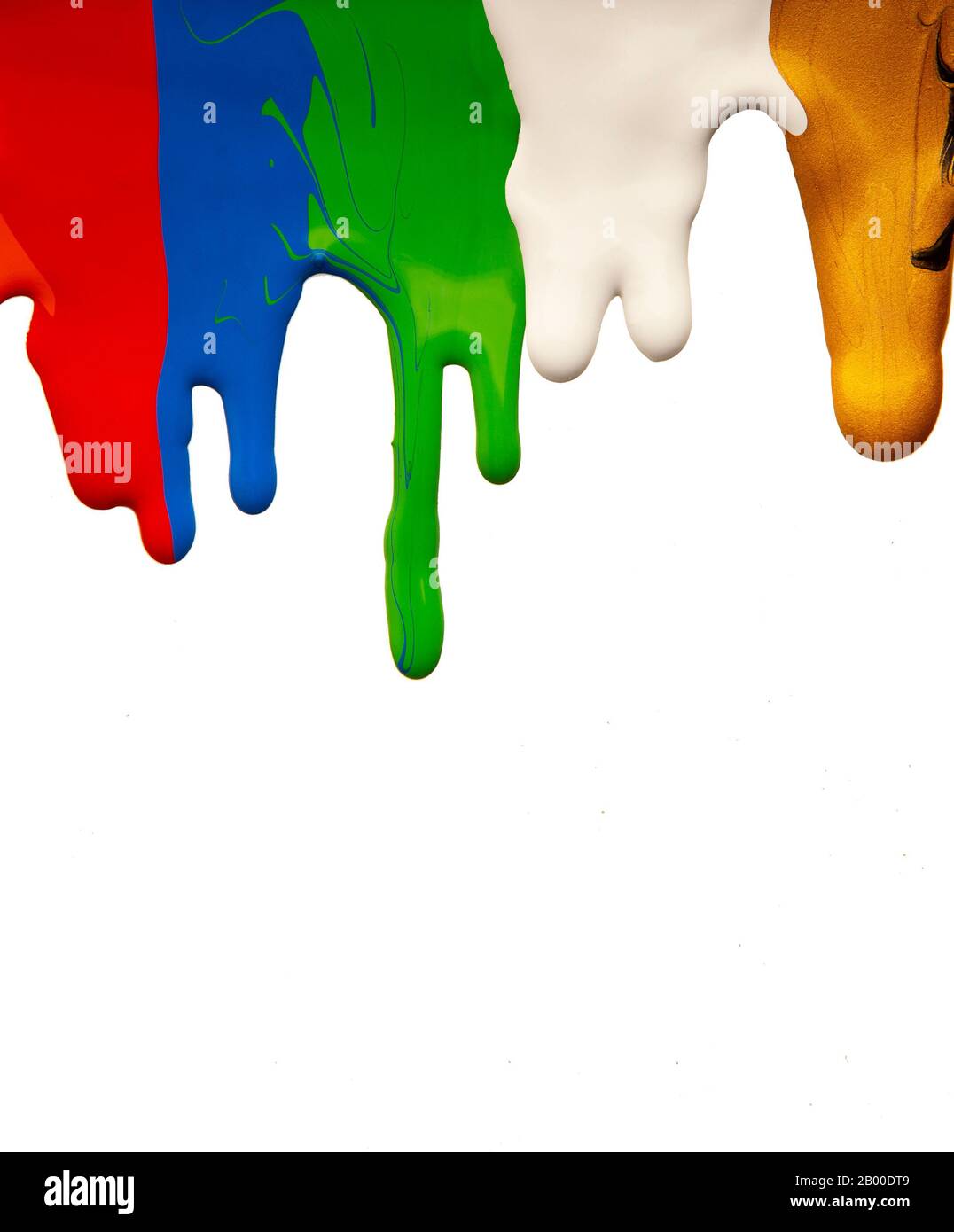 Colored paints dripping isolated over white background Stock Photo