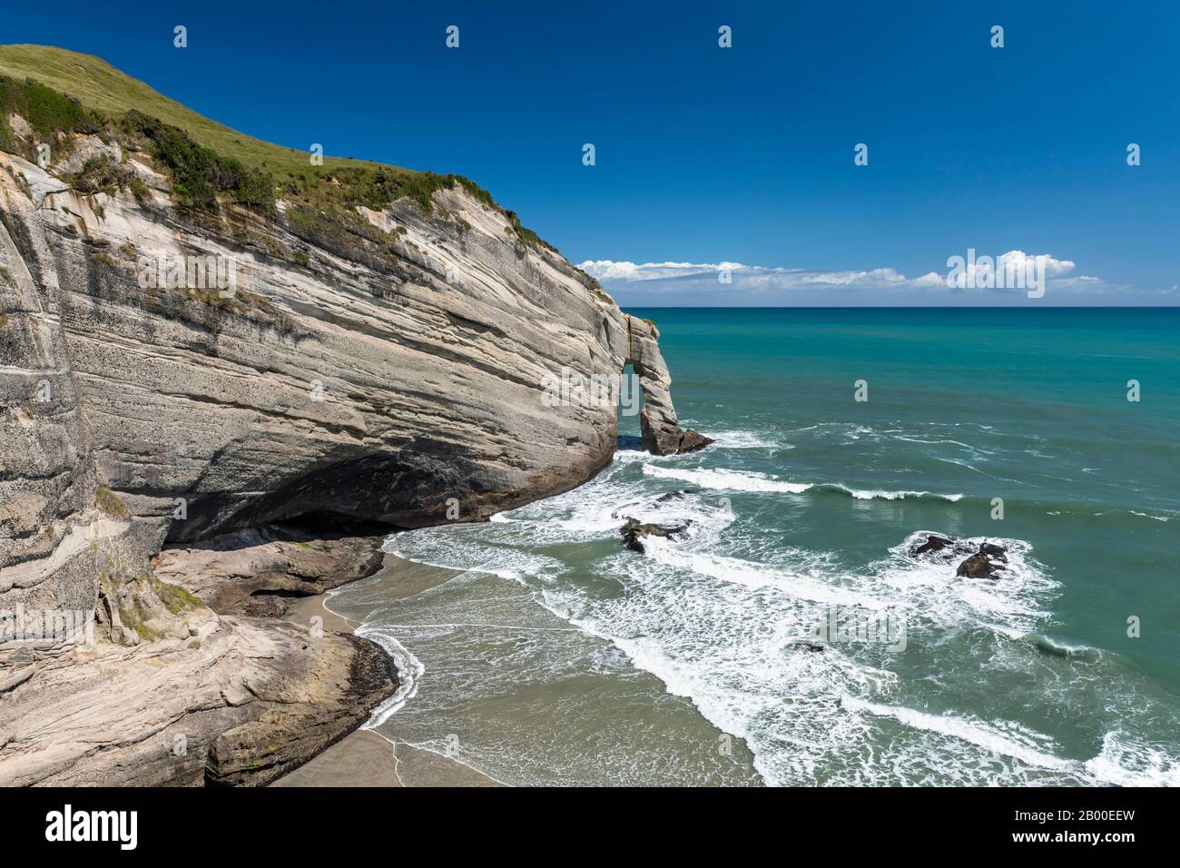 Cliff with arch, Cape Farewell, Tasman Sea, Golden Bay, South Island, New Zealand Stock Photo