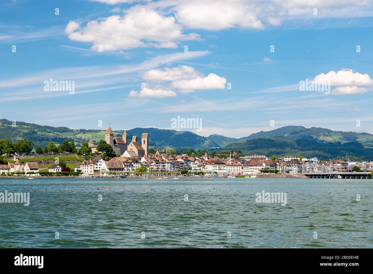 Lake Zurich with view of Rapperswill, old town and castle, Canton St. Gallen, Switzerland Stock Photo