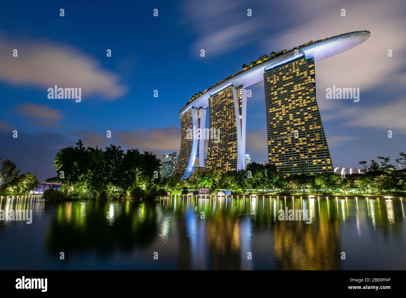 Marina Bay Sands Hotel at dusk, Marina Bay, Downtown Core, Singapore Stock Photo