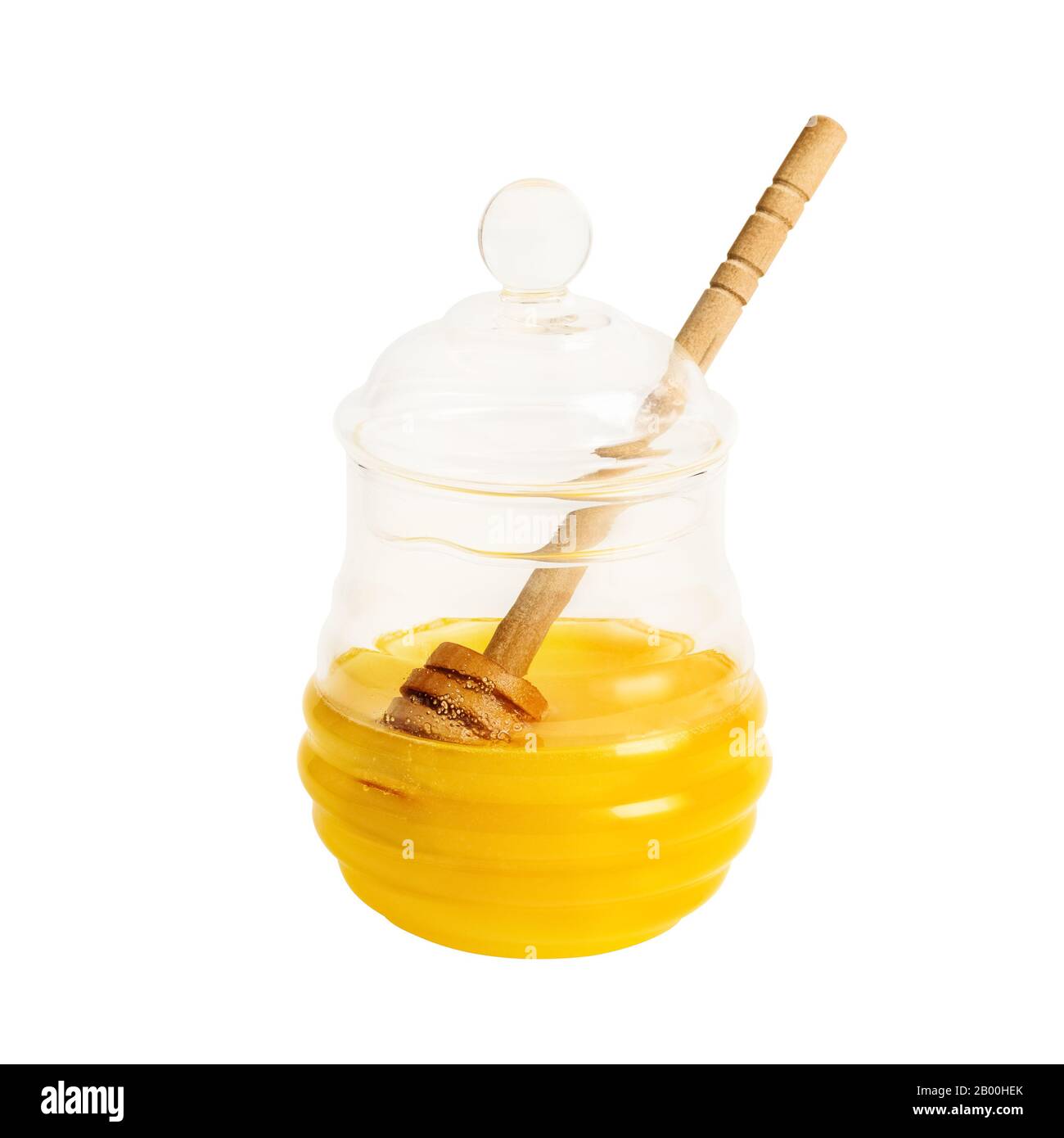 Glass jar of honey with dipper isolated on white background Stock Photo Alamy