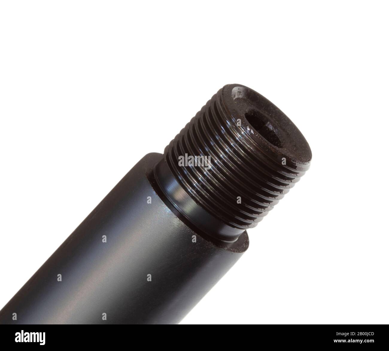 Gun barrel with thread to hold a silencer isolated on white Stock Photo