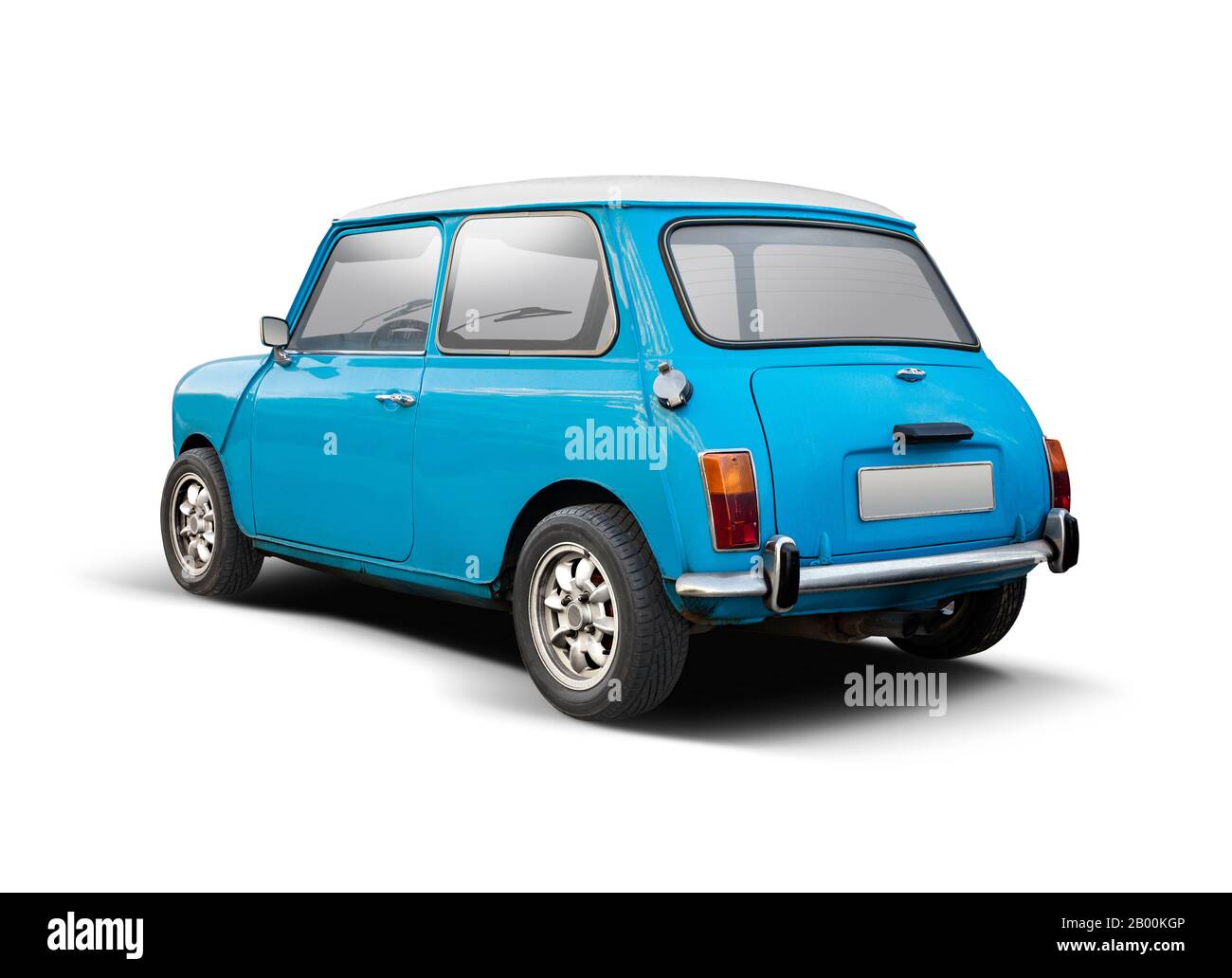 Classic British mini car back view isolated on white Stock Photo - Alamy