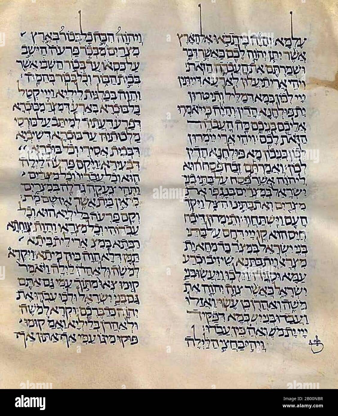 Iraq: Hebrew Script. Manuscript in Hebrew and Aramaic, first half of 11th century.  Hebrew is a West Semitic language of the Afroasiatic language family. Historically, it is regarded as the language of the Hebrews / Israelites and their ancestors. The earliest examples of written Paleo-Hebrew date from the 10th century BCE, in the form of primitive drawings.  Aramaic is a family of languages (traditionally referred to as 'dialects') belonging to the Semitic family. More specifically, it is a part of the Northwest Semitic subfamily, which also includes Canaanite languages such as Hebrew. Stock Photo