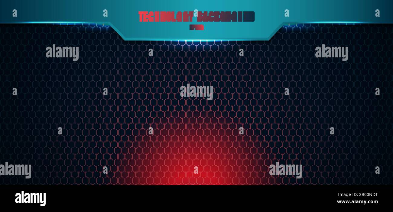 Template blue geometric header on hexagon pattern red lighting background and texture with space for your text. Technology futuristic concept. Vector Stock Vector
