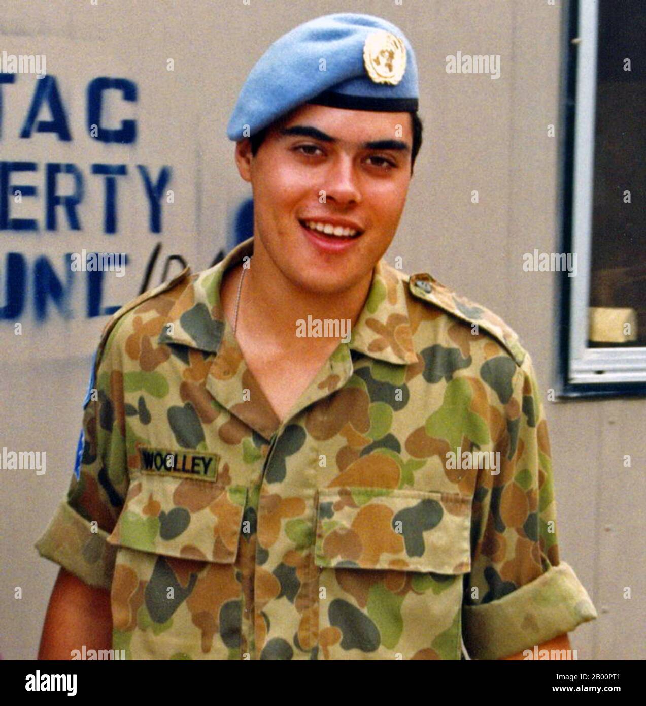 Cambodia: UNTAC (United Nations Transitional Authority in Cambodia) soldier Simon Woolley in UNTAC uniform, 1992-3. Photograph by Simon Woolley, released into the public domain March 2007. Stock Photo