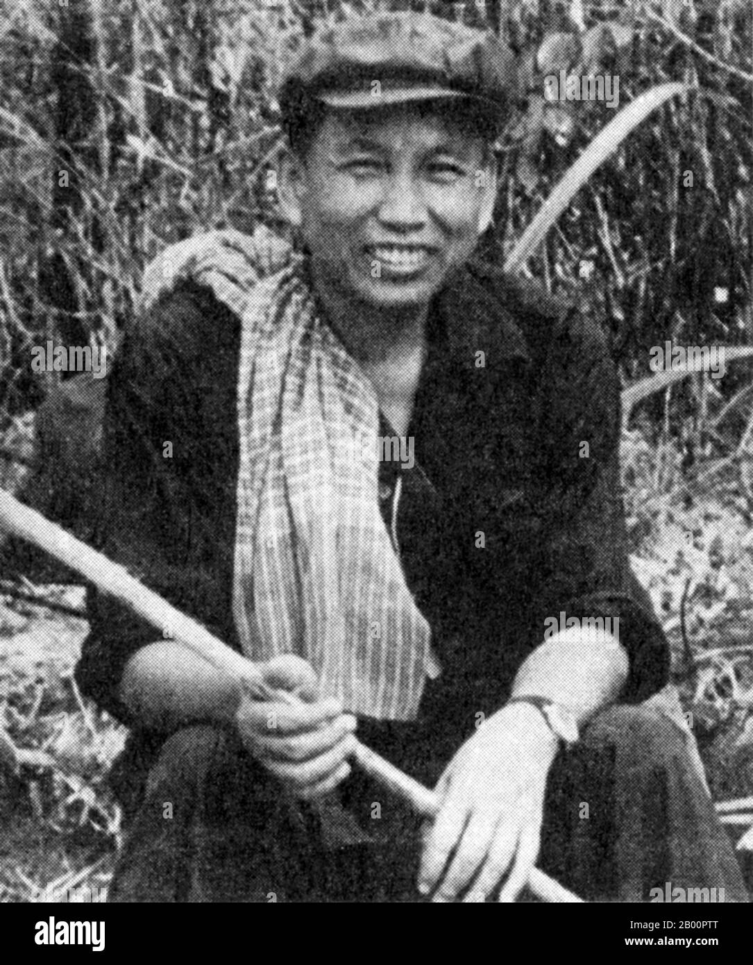 Cambodia: Saloth Sar, alias Pol Pot, in a 1979 DK propaganda photograph taken in western Cambodia.  In a posed propaganda photograph, Pol Pot, recently driven from power by the Vietnamese, sends a message to Hanoi and to the outside world: 'We're still here and represent a viable force'. Stock Photo