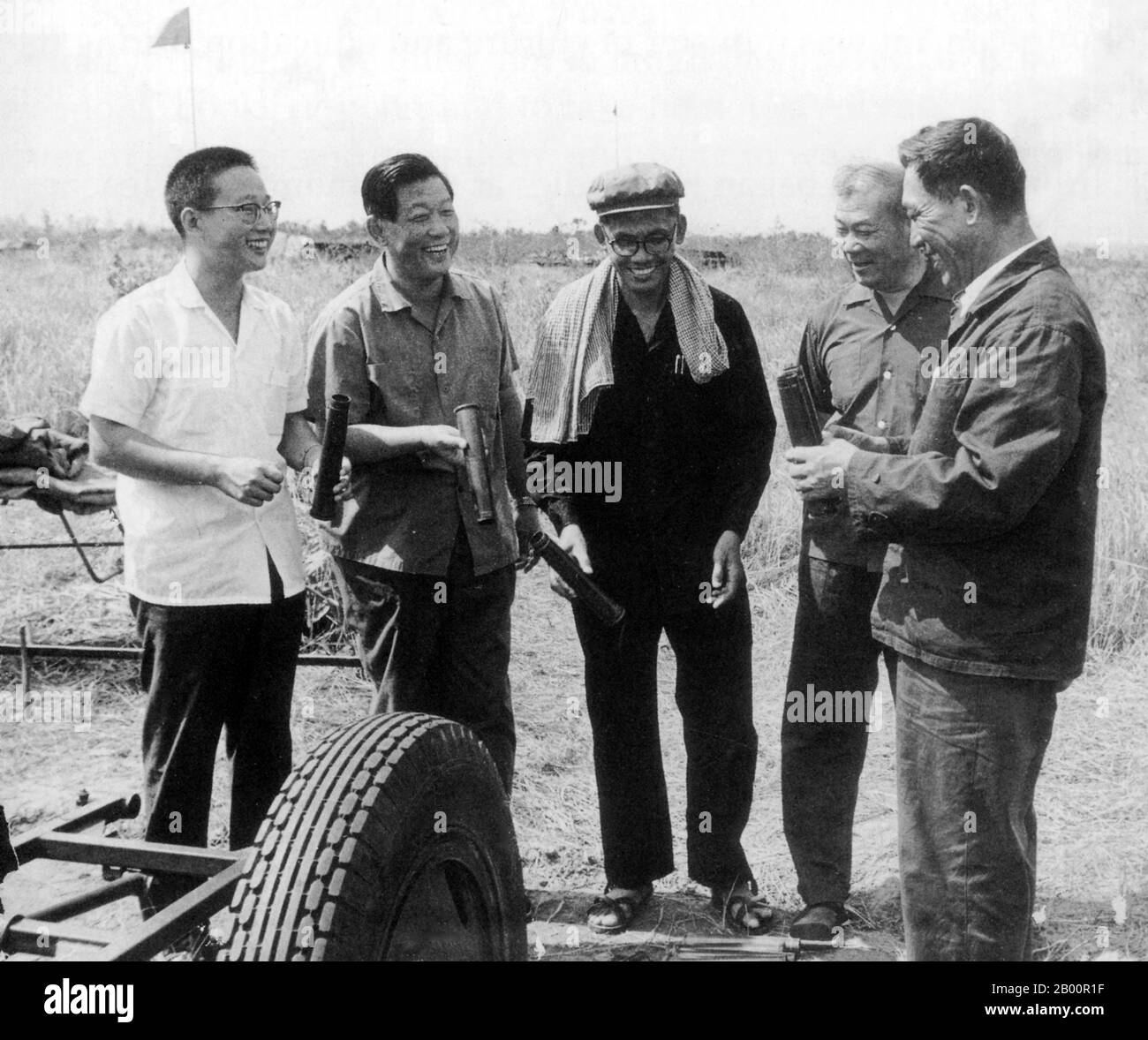 Cambodia: Son Sen (June 12, 1930 – June 10, 1997), Defense Minister of Democratic Kampuchea, with Chinese advisors.  Son Sen (June 12, 1930 – June 10, 1997), member of the Central Committee of the Communist Party of Kampuchea, aka the Khmer Rouge, from 1974 to 1992, Sen oversaw the Party's security apparatus, including the Santebal secret police and the notorious security prison S-21 at Tuol Sleng. Son Sen was married to Yun Yat, who became the Party's Minister of Education and Information. Along with the rest of his family, he was killed on the orders of Pol Pot during a 1997 factional split. Stock Photo