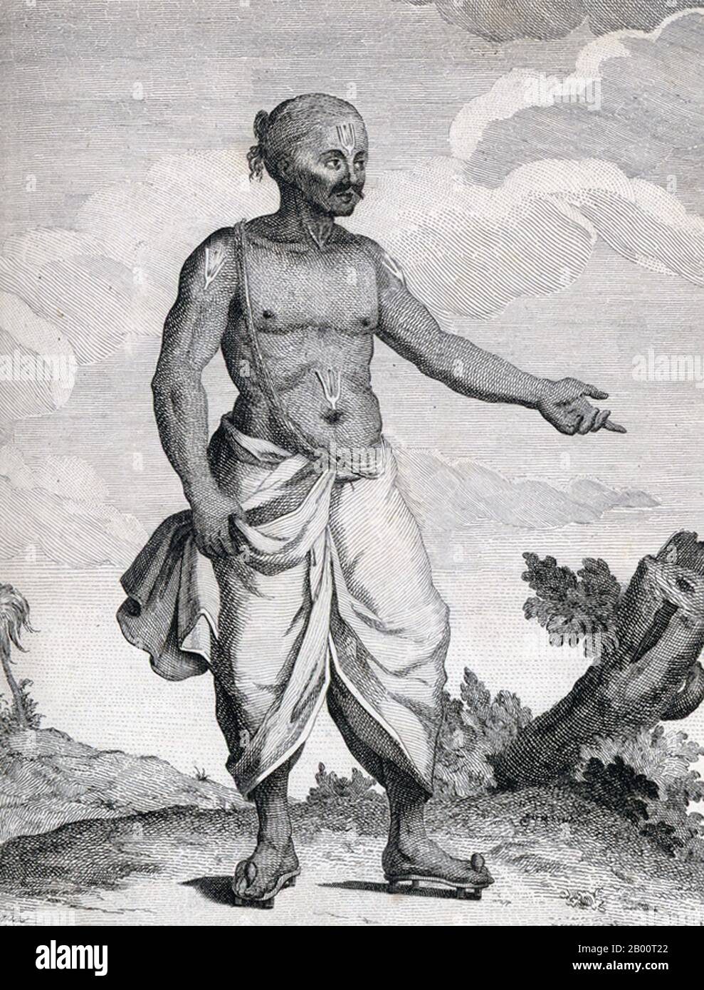 India/France: 'An Brahmin follower of Vishnu'. Engraving by Pierre Sonnerat (1748-1814), 1782.  Pierre Sonnerat (1748-1814) was a French naturalist and explorer who made several voyages to Southeast Asia between 1769 and 1781. He published this two-volume account of his voyage in 1782.  Volume 1 deals exclusively with India, whose culture Sonnerat very much admired, and is especially noteworthy for its extended discussion of religion in India, Hinduism in particular. Volume 2 covers Sonnerat’s travels to China, Burma, Madagascar, the Maldives, Mauritius, Ceylon, Indonesia and the Philippines. Stock Photo