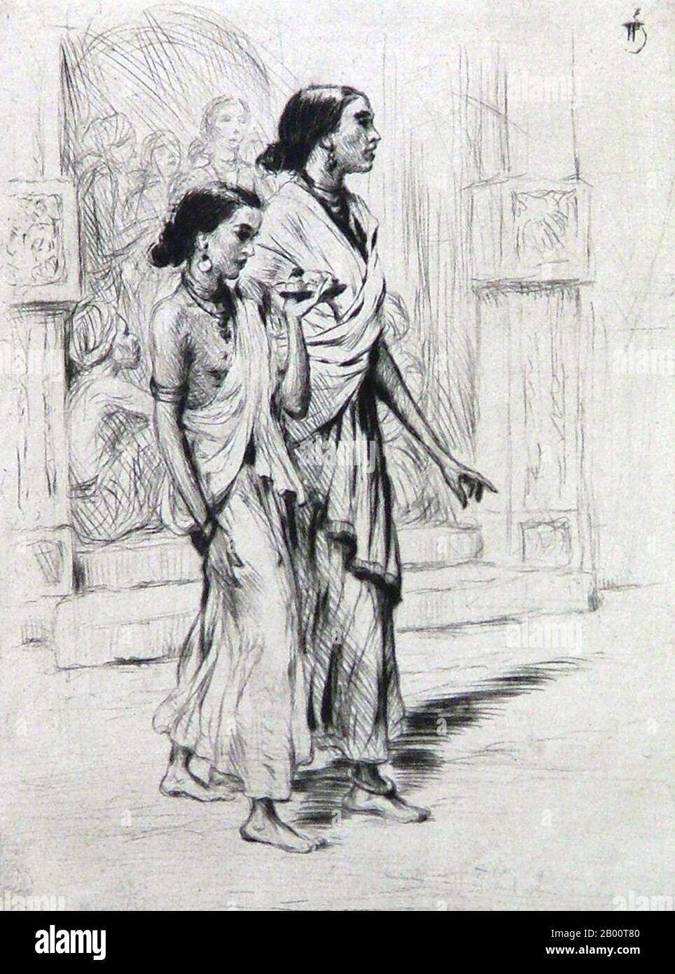 Sri Lanka/Czechoslovakia: 'Two Young Sinhalese Women'. Drawing by T. F. Simon (1877-1942), c. 1928.  Tavik Frantisek Simon (1877–1942), was a Czech painter, etcher, and woodcut artist. Although based mainly in Europe, his extensive travels took him to Morocco, Ceylon (now Sri Lanka), India, and Japan, images of all of which appear in his  artistic work. He died in Prague in 1942. Largely ignored during the Communist era in Czechoslovakia, his work has received greater attention in recent years. Stock Photo