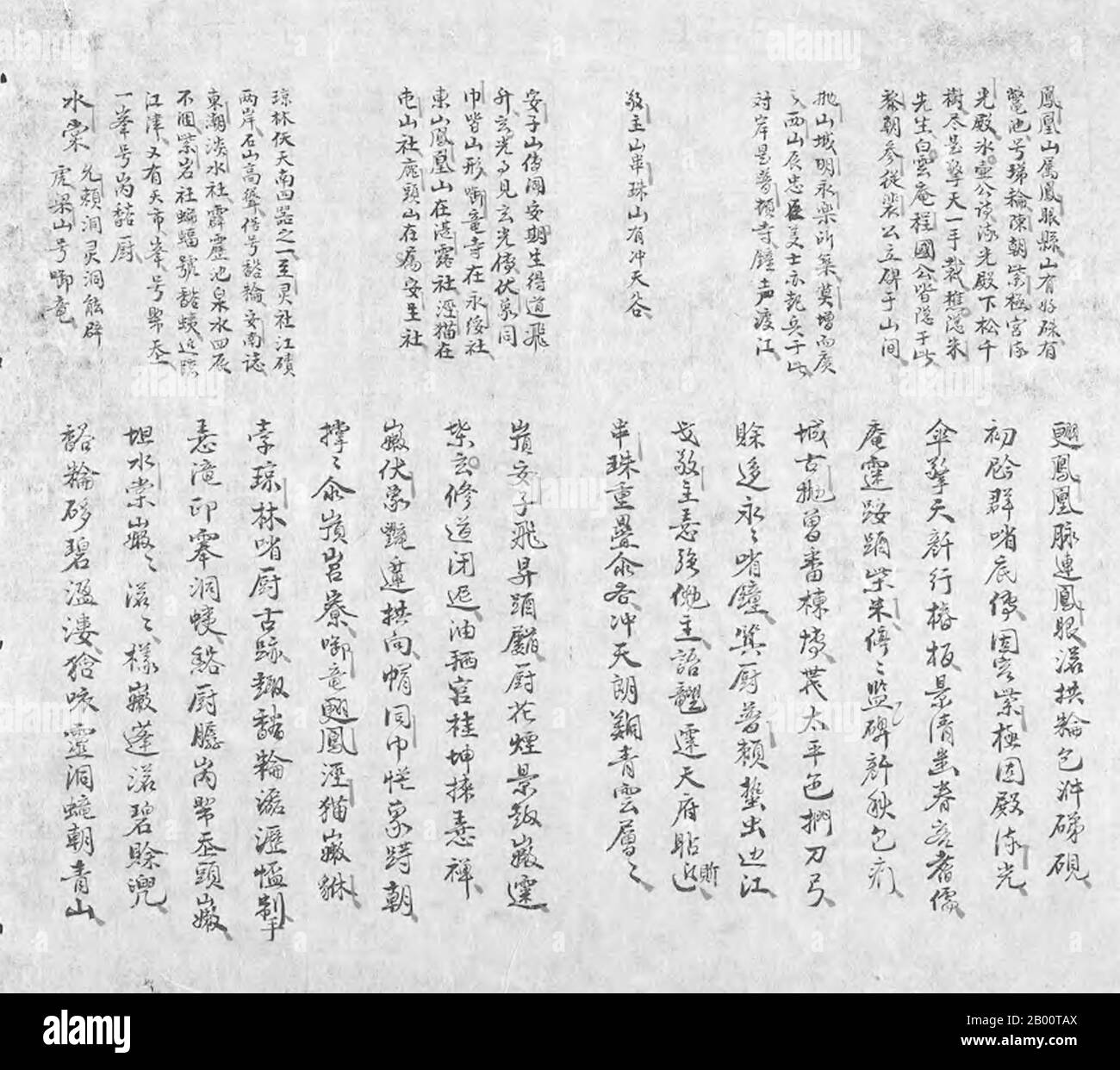 Vietnam: Two pages from a text handwritten in Han-Nom. Probably late 19th or early 20th century.  Chu Nom is an obsolete writing system of the Vietnamese language. It makes use of Chinese characters (known as Han Tu in Vietnamese), and characters coined following the Chinese model. The earliest known example of Chu Nom dates to the 13th century. It was used almost exclusively by the Vietnamese elite, mostly for recording Vietnamese literature (formal writings were, in most cases, not done in Vietnamese, but in classical Chinese). It has almost been completely replaced by Quoc Ngu. Stock Photo