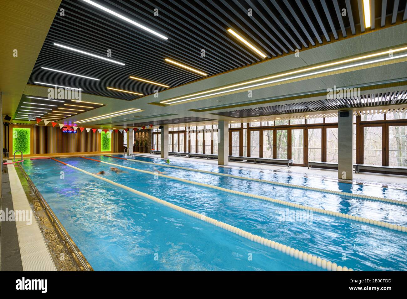 Luxury sportive indoor swimming pool with lanes interior Stock Photo