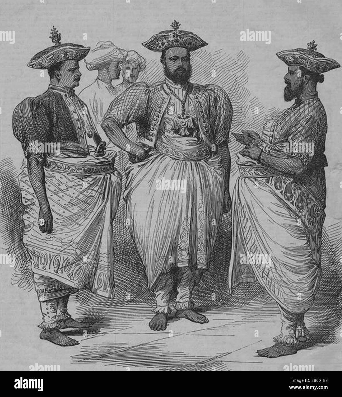 Sri  Lanka: Kandyan chiefs or Radala waiting to meet the Prince of Wales, Kandy, 1876.  In 1592 Kandy became the capital city of the last remaining independent kingdom in Sri Lanka after the coastal regions had been conquered by the Portuguese. Kandy stayed independent until the early 19th century. In the Second Kandyan War, the British met no resistance and reached the city on February 10, 1815. On March 2, 1815, a treaty known as the Kandyan Convention was signed between the British and the Radalas (Kandyan aristocrats). With this treaty, Kandy became a British protectorate. Stock Photo