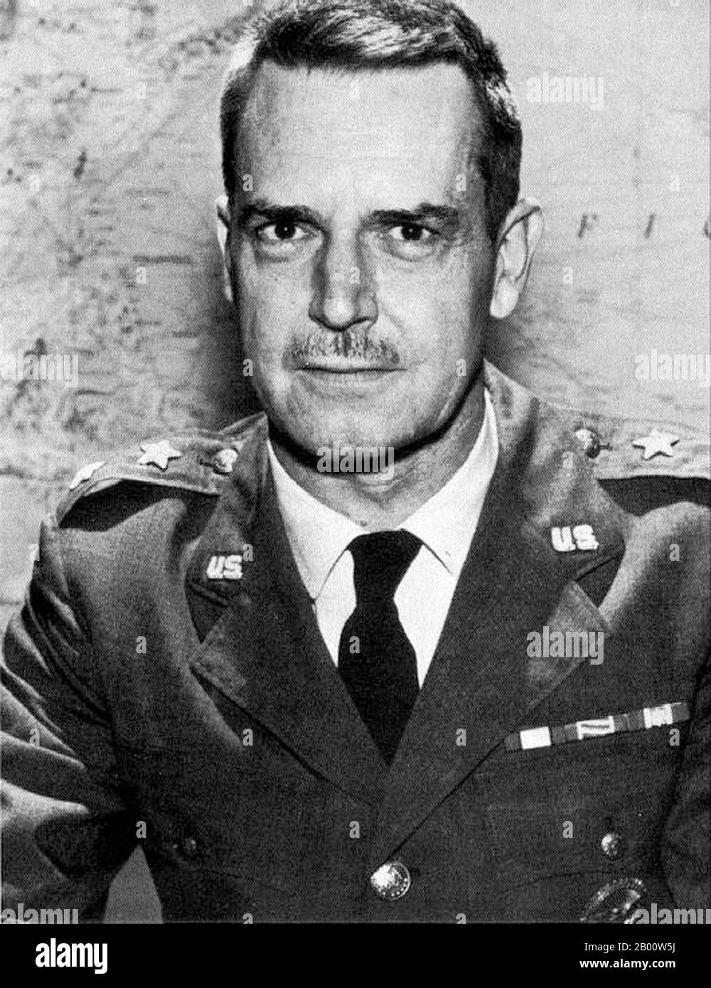 USA: Major General Edward Geary Lansdale (1908-1987), considered by some to have been the model for Graham Greene's 1955 novel 'The Quiet American'.  Edward Geary Lansdale (February 6, 1908–February 23, 1987) was a United States Air Force officer who served in the Office of Strategic Services and the Central Intelligence Agency. Lansdale was a member of General John W. O'Daniel's mission to Indo-China in 1953, acting as an advisor on special counter-guerrilla operations to French forces against the Viet Minh. From 1954 to 1957 he was stationed in Saigon as an advisor to South Vietnamese forces Stock Photo