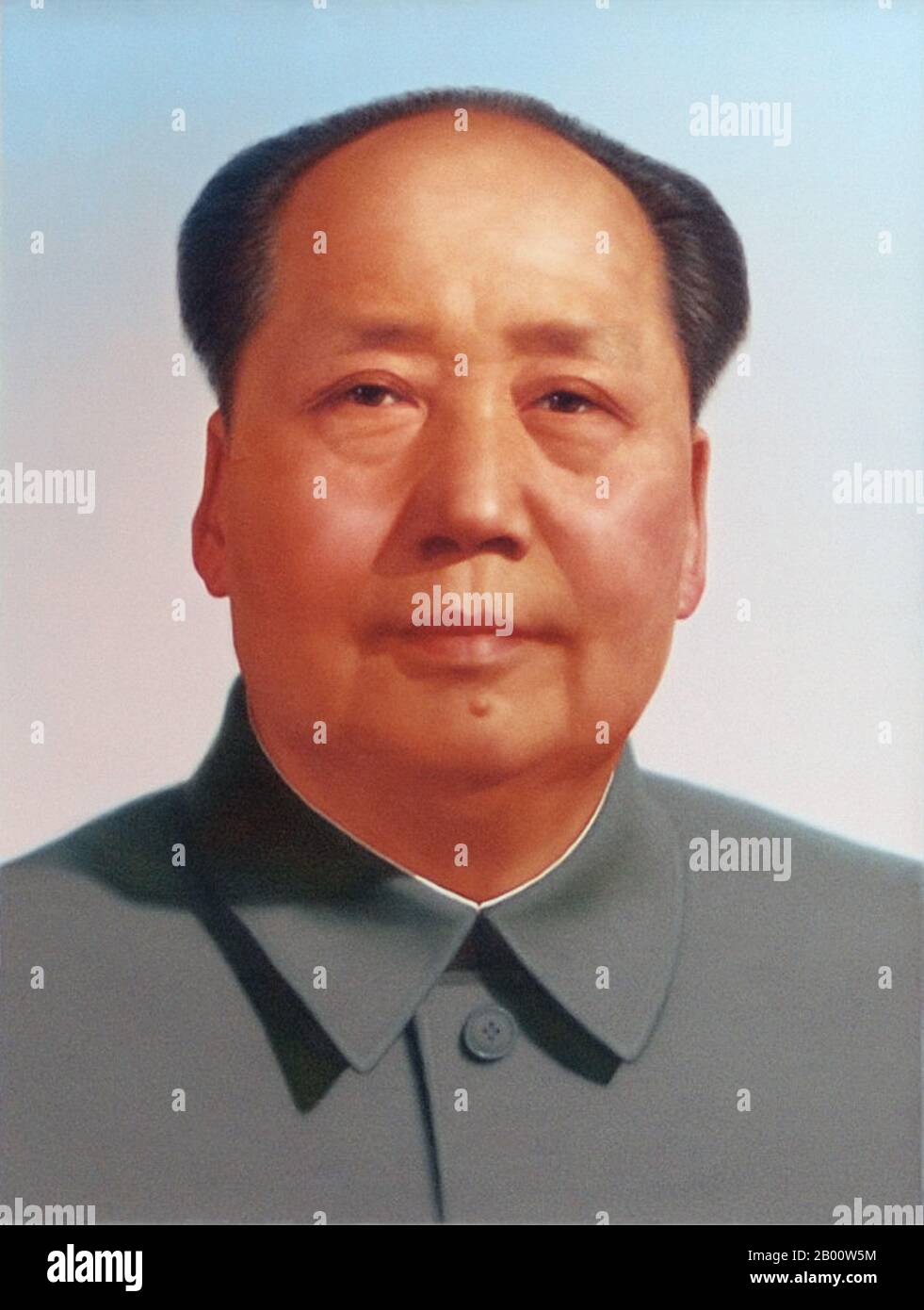 China: Official portrait of Mao Zedong at Tiananmen Gate, Beijing.   Mao Zedong, also transliterated as Mao Tse-tung (26 December 1893 – 9 September 1976), was a Chinese communist revolutionary, guerrilla warfare strategist, author, political theorist, and leader of the Chinese Revolution. Commonly referred to as Chairman Mao, he was the architect of the People's Republic of China (PRC) from its establishment in 1949, and held authoritarian control over the nation until his death in 1976. Stock Photo