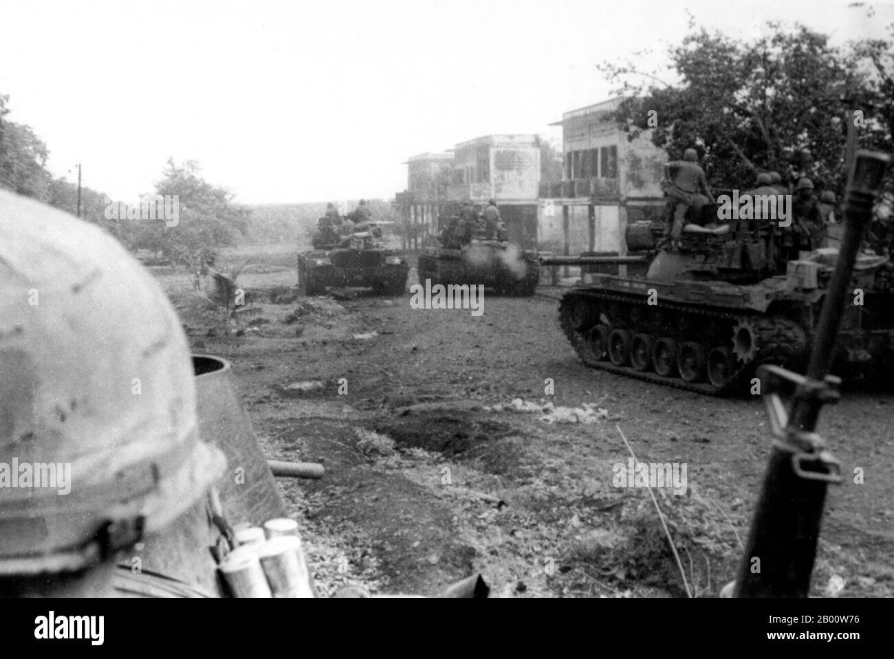 Cambodia: US troops on the ground in Cambodia - the 11th Armoured Cavalry enters Snuol. 1970.  The Cambodian Campaign (also known as the Cambodian Incursion) was a series of military operations conducted in eastern Cambodia during mid-1970 by the United States (U.S.) and the Republic of Vietnam (South Vietnam) during the Vietnam War. A total of 13 major operations were conducted by the Army of the Republic of Vietnam (ARVN) between 29 April and 22 July and by U.S. forces between 1 May and 30 June. Stock Photo