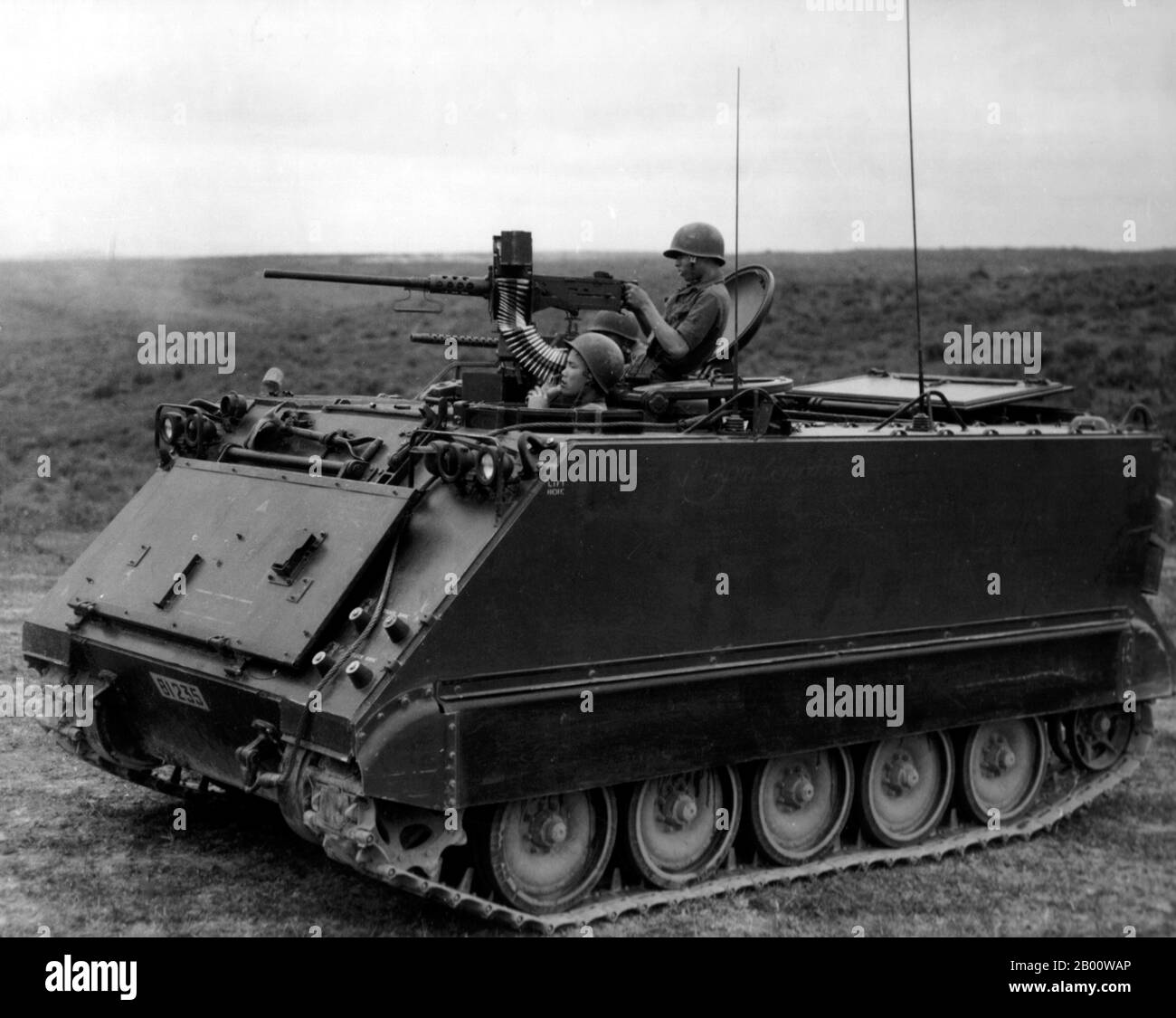 Vietnam: Army of the Republic of Vietnam (ARVN) troops in a M113 armoured vehicle.  The Second Indochina War, known in America as the Vietnam War, was a Cold War era military conflict that occurred in Vietnam, Laos, and Cambodia from 1 November 1955 to the fall of Saigon on 30 April 1975. This war followed the First Indochina War and was fought between North Vietnam, supported by its communist allies, and the government of South Vietnam, supported by the U.S. and other anti-communist nations. Stock Photo