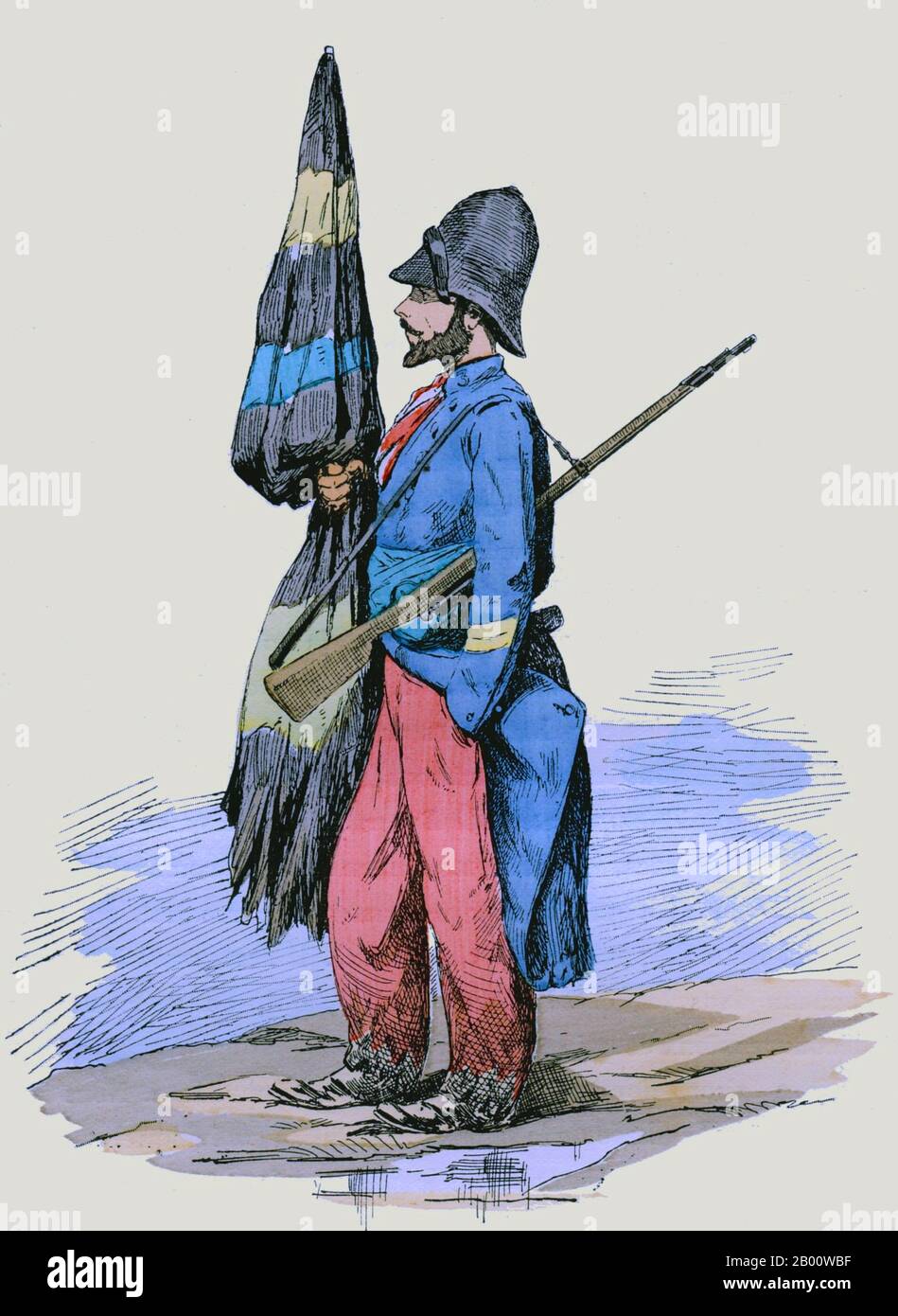 Taiwan: Soldier of the French Foreign Legion at Keelung (Chilung), Taiwan. Illustration by Maurice Rollet de l'Isle (1859-1943), 1885.  The French Foreign Legion (French: Legion etrangere) is a unique military unit in the French Army established in 1831. The legion was specifically created for foreign nationals wishing to serve in the French Armed Forces, but commanded by French officers. However, it is also open to French citizens, who amounted to 24% of the recruits as of 2007. Stock Photo