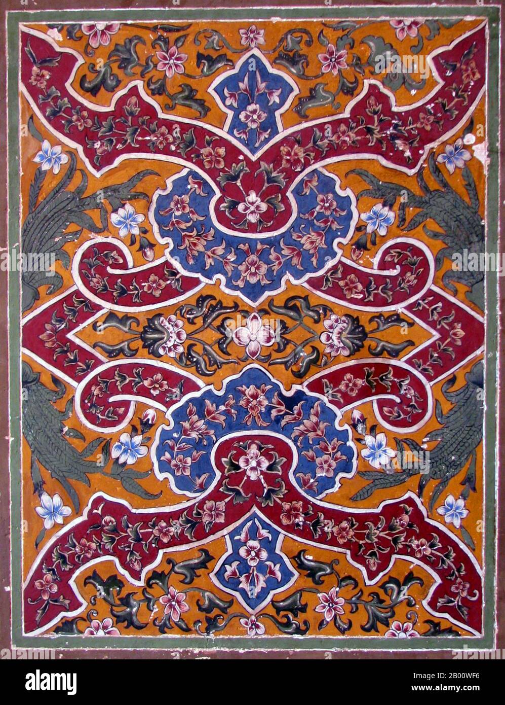 Pakistan: Arabesque, Wazir Khan Mosque, Lahore. Photo by Atif Gulzar (CC BY-SA 3.0 License).  The Wazir Khan Mosque (Masjid Wazir Khan) in Lahore, Pakistan, is celebrated for its extensive faience tile work. It has been described as 'a beauty spot on the cheek of Lahore'. It was built in seven years, starting around 1634-1635, during the reign of the Mughal Emperor Shah Jahan. It was built by Shaikh Ilm-ud-din Ansari, a native of Chiniot, who rose to be the court physician to Shah Jahan and later, the Governor of Lahore. He was commonly known as Wazir Khan. Stock Photo
