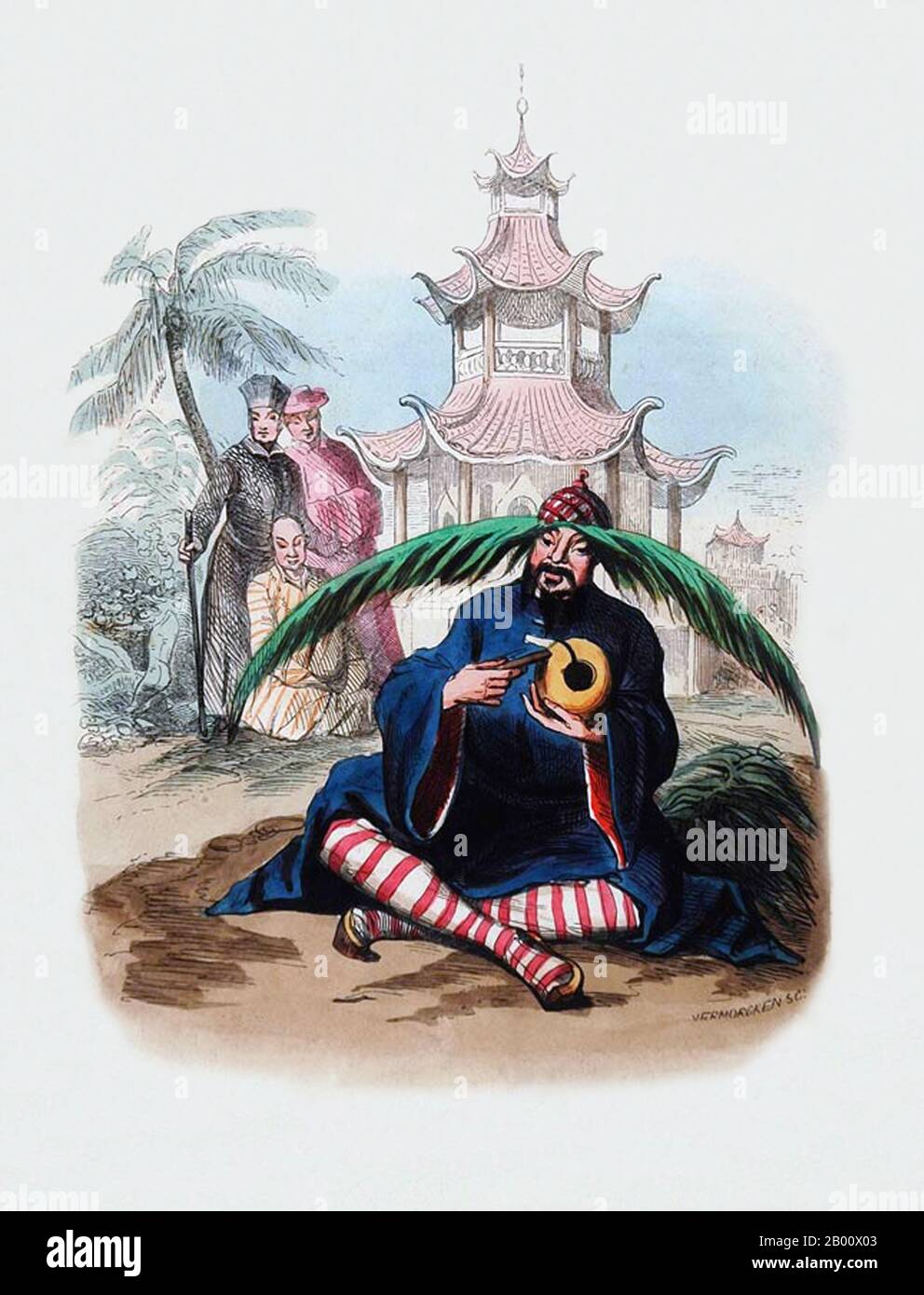 China/Belgium: 'Chinese Monks/Bonzes Chinois'. Hand-coloured engraving by Auguste Wahlen (1785-1849), 1843.  A hand-coloured engraving from Auguste Wahlen's 'Moeurs, Usages, et Costumes de tous les Peuples de Monde, d'apres des Documents Authentiques et les Voyages les plus Recents' (Manners, Customs and Costumes of all the Peoples of the World taken from Authentic Documents and the Most Recent Travels). Stock Photo