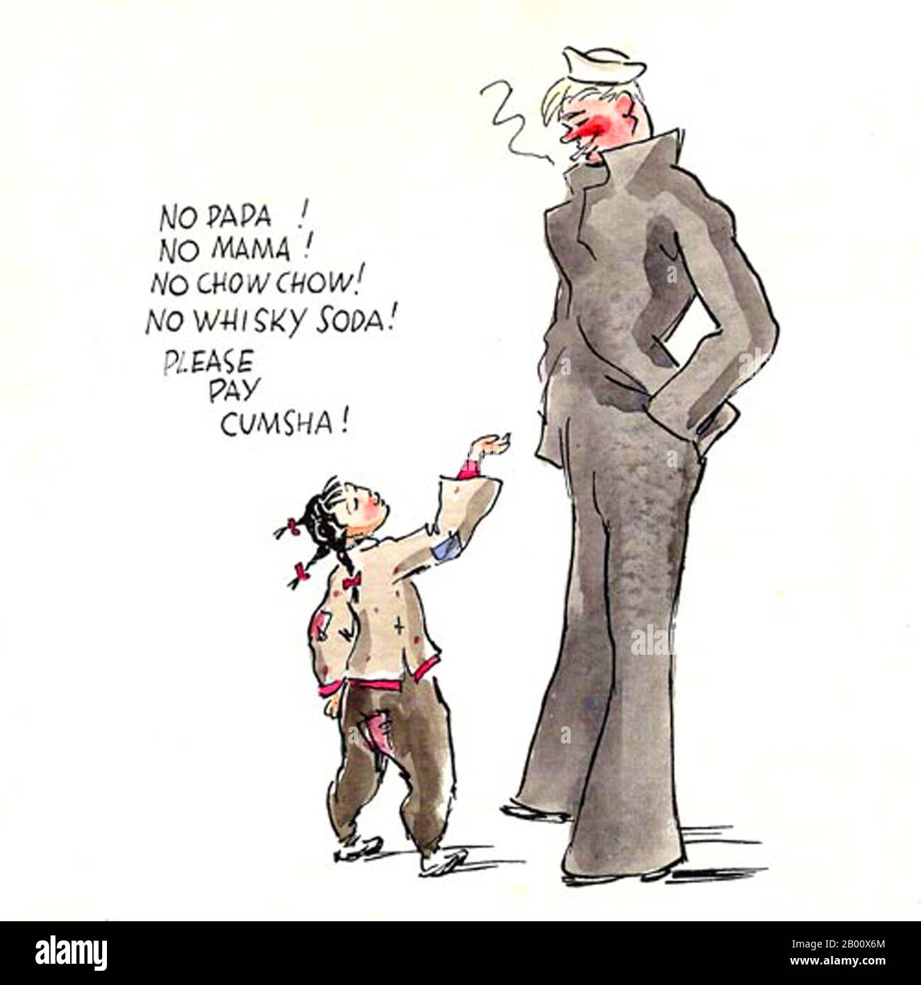 China: A cartoon by Friedrich Schiff (1908-1968) from the 'Old Shanghai ...