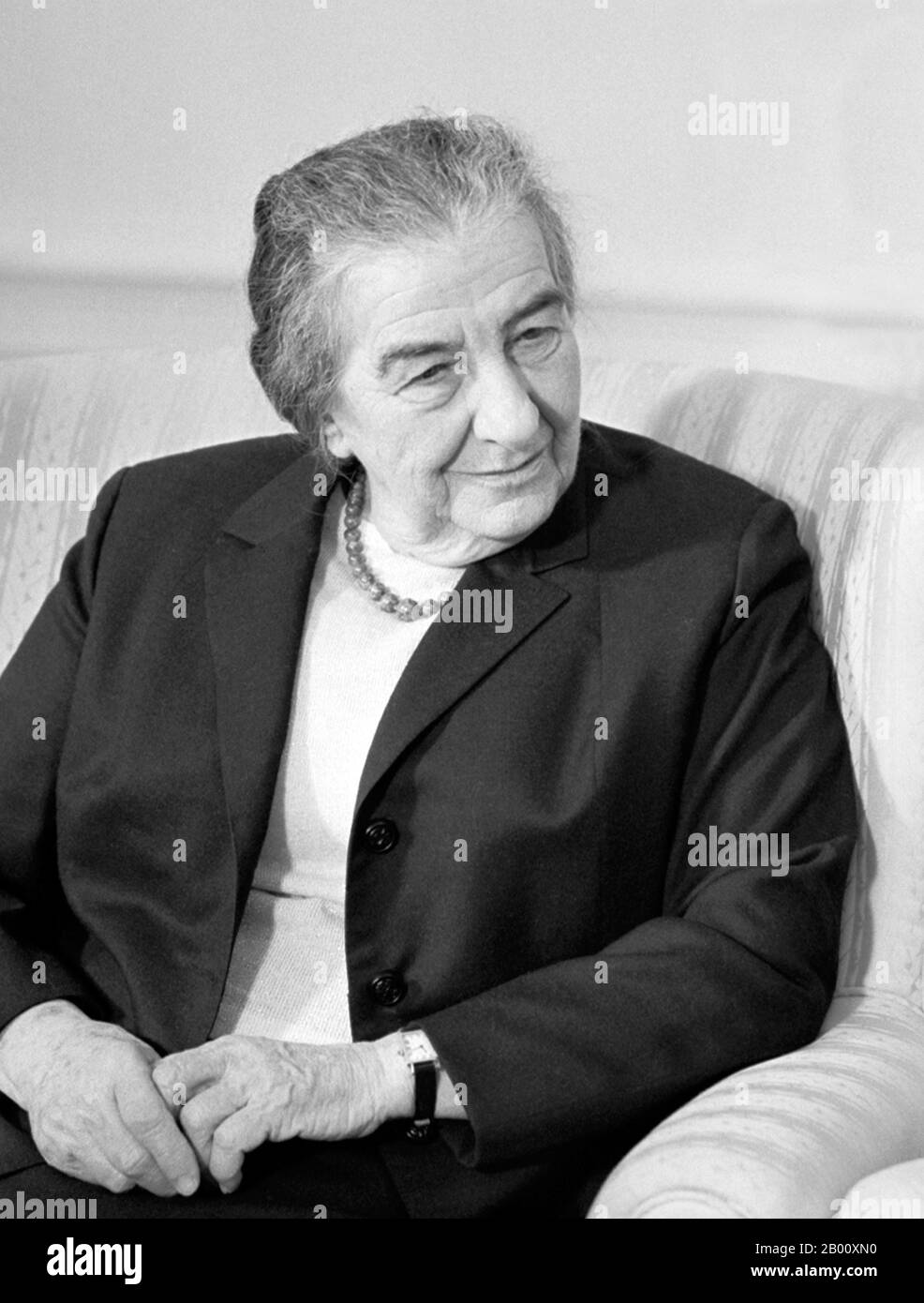 Israel: Golda Meir (1898-1878), fourth Prime Minister of Israel (1969-1974). Photo by Marion S. Trikosko, 1 March 1973.  Golda Meir, 3 May 1898 – 8 December 1978, was the fourth Prime Minister of the State of Israel. Born Ukranian in the former Soviet Union, she migrated to the USA in 1906 and subsequently to historic Palestine in 1921. Meir was elected Prime Minister of Israel on 17 March 1969 after serving as Minister of Labour and Foreign Minister. Israel's first and the world's third woman to hold such an office, she was described as the 'Iron Lady' of Israel. Stock Photo