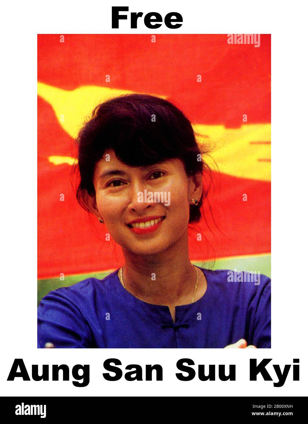 Burma/Myanmar: Daw Aung San Suu Kyi (1945- ), Burmese politician, 'democrat' and opposition leader.  Aung San Suu Kyi  (born June 19 1945) is a Burmese opposition politician and General Secretary of the National League for Democracy. In the 1990 general election, Suu Kyi was elected Prime Minister as leader of the winning National League for Democracy party, which won 59% of the vote and 394 of 492 seats. She had, however, already been detained under house arrest before the elections. She remained under house arrest in Myanmar for almost 15 years until 2010. Stock Photo
