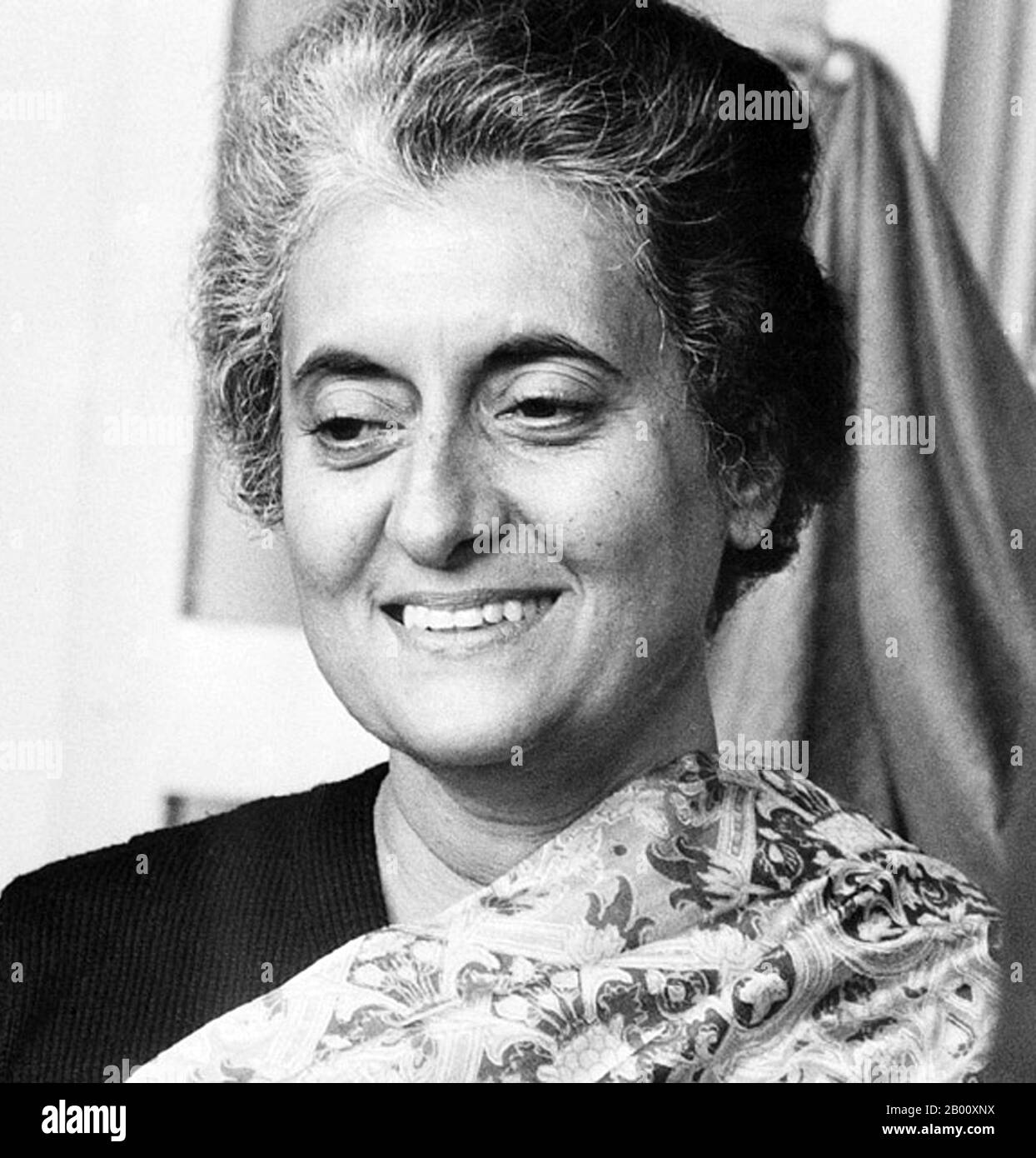 India: Indira Gandhi (1917-1984), Prime Minister of India for four consecutive terms, 1966-1984.  Indira Priyadarshini Gandhi (19 November 1917 – 31 October 1984) was the Prime Minister of the Republic of India for three consecutive terms from 1966 to 1977 and for a fourth term from 1980 until her assassination in 1984, a total of fifteen years. She is India's only female prime minister to date. She is the world's all time longest serving female Prime Minister. Stock Photo