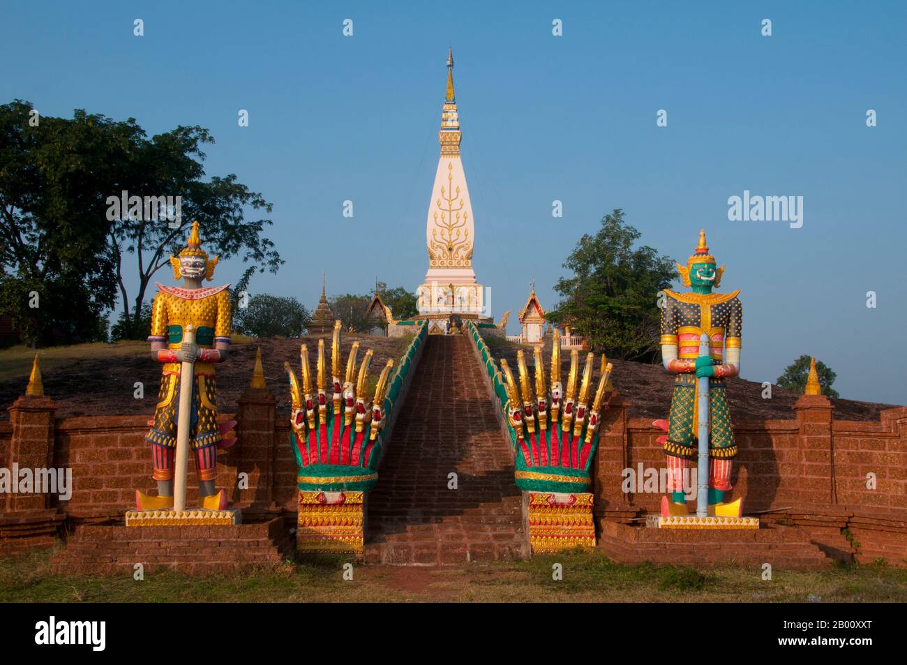 Thailand: Wat Phra That Satcha, Ban Tha Li, Loei Province, northeast Thailand.  Wat Phra That Satcha was built in 1976, one year after the collapse of Wat Phra That Phanom, the symbol of northeast Thailand and its most revered sanctuary. The chedi is similar in style to That Phanom. Stock Photo