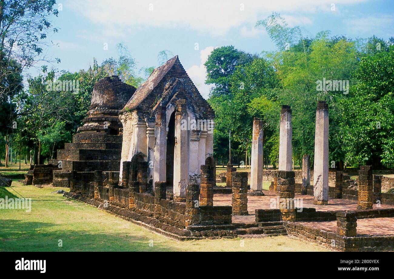 Thailand: Wat Chom Chuen, Si Satchanalai Historical Park.  Si Satchanalai was built between the 13th and 15th centuries and was an integral part of the Sukhothai Kingdom. It was usually administered by family members of the Kings of Sukhothai. Stock Photo