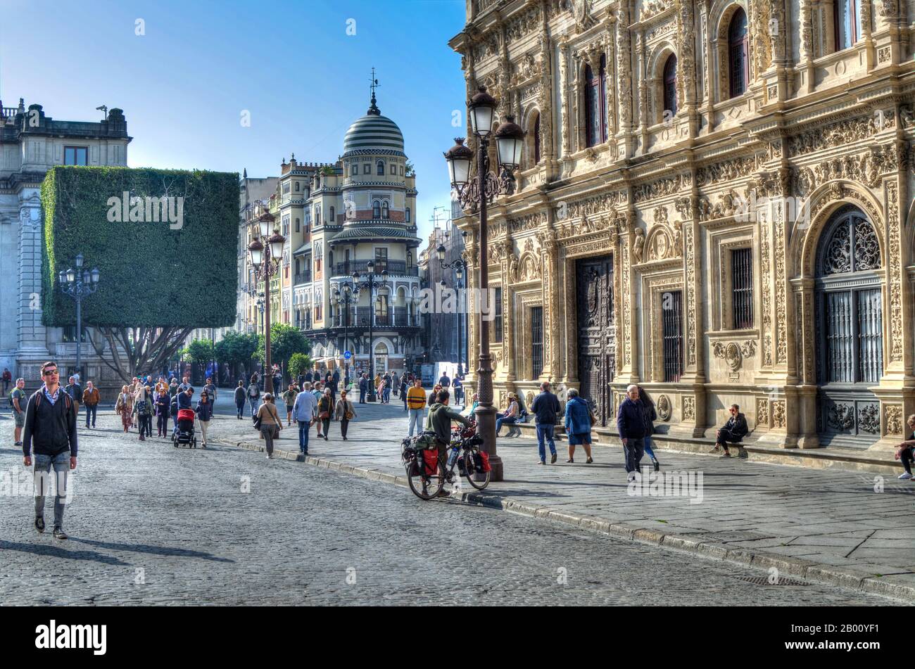 Plaza San Francisco (San Francis Square). Town hall on the right, Adriatic building in the center, Bank of Spain Stock Photo