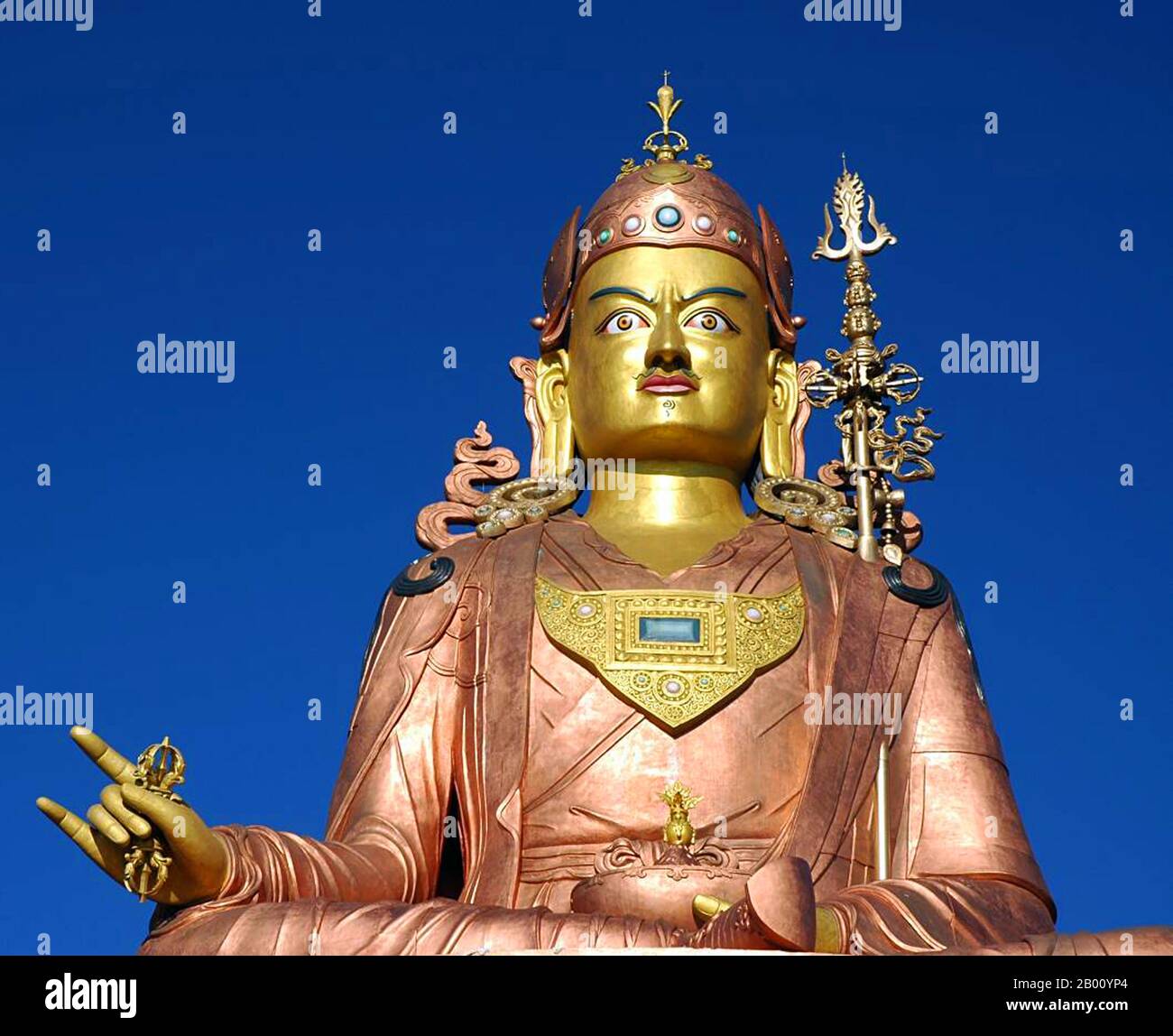India: Image of Guru Rinpoche, Namchi, Sikkim. Photo by Carsten Nebel (CC BY-SA 3.0 License).  Statue of Guru Rinpoche, the patron saint of Sikkim. The statue in Namchi is the second tallest statue of the Buddhist saint in the world at 36 metres (120 ft). Stock Photo