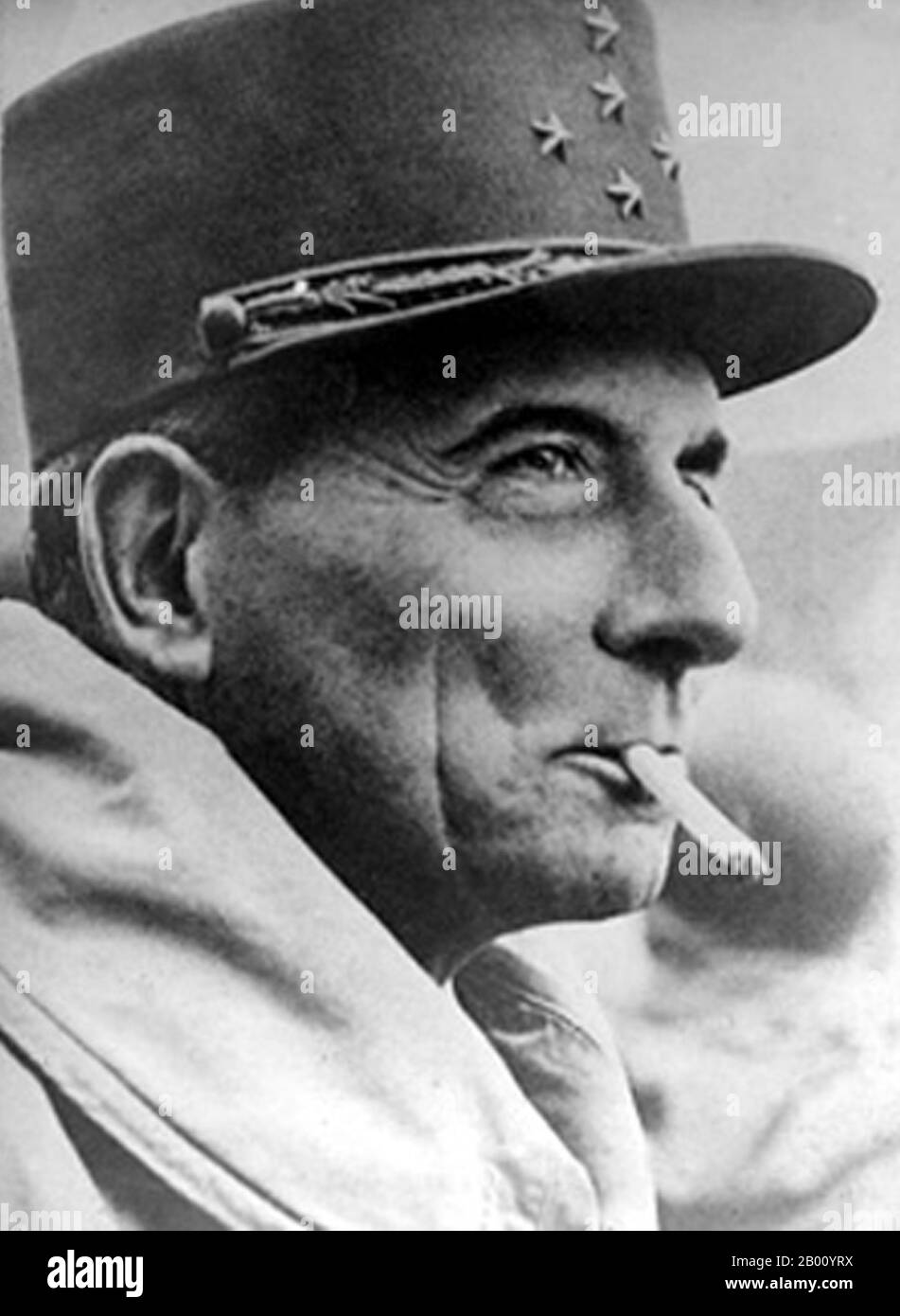 Vietnam: General Jean de Lattre de Tassigny (1889-1952), was a French military hero and commander in the First Indochina War.  Having fought in the First World War and Rif War (Second Moroccan War), the aristocratic de Tassigny (nickname: 'Roi Jean') was a hero of the Free French in World War II. Later, he commanded French troops in Indochina during the First Indochina War. He won three major victories at Vinh Yen, Mao Khe and Yen Cu Ha and successfully defended the north of the country against the Viet Minh but his only son, Bernard de Lattre de Tassigny, was killed in action during the war. Stock Photo