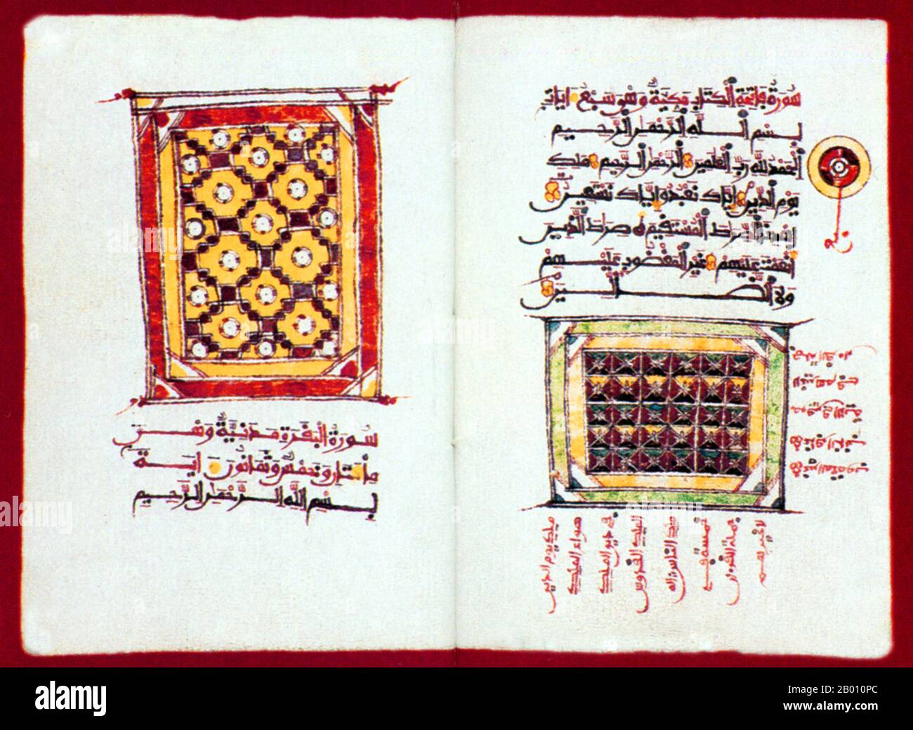 Nigeria: A mid-19th century version of the Qur'an from Kano in Nigeria.  The Qur’an is the religious text of Islam. It is widely regarded as the finest piece of literature in the Arabic language. Muslims hold that the Qur’an is the verbal divine guidance and moral direction for mankind. Muslims also consider the original Arabic verbal text to be the final revelation of God and believe that the Qur’an was repeatedly revealed from Allah to Muhammad verbally through the angel Jibril (Gabriel) over a period of approximately 33 years, beginning in 610 CE. Stock Photo