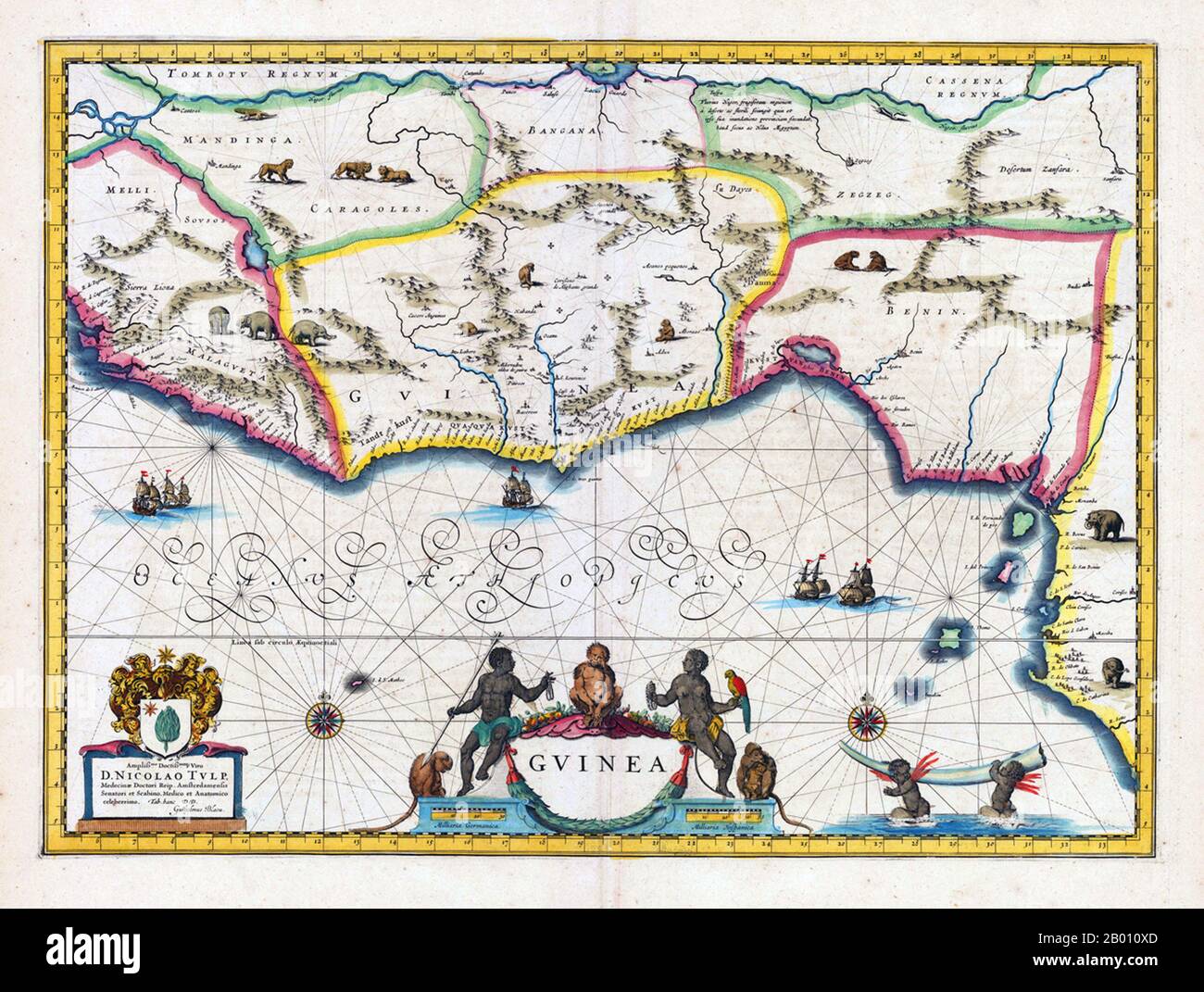 Africa: Map of Guinea and surrounding regions. The Benin Kingdom is indicated in the east. Map by Willem Blaeu (1571-1638) & Joan Bleau (1596-1673), Amsterdam, 1640-1650. Stock Photo