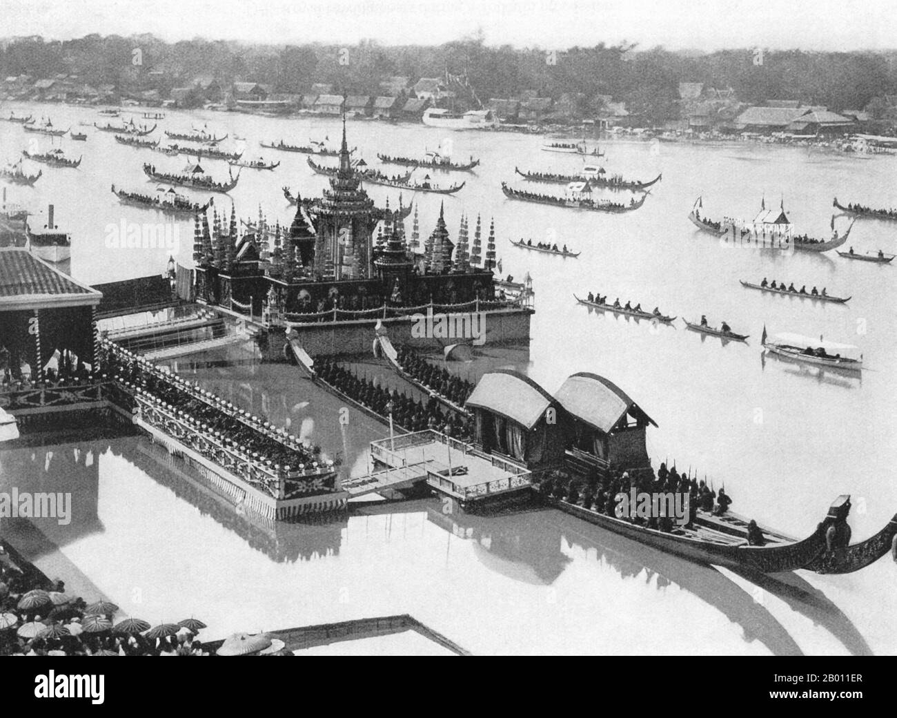Thailand: Royal on the Phraya River in Bangkok during the Thot Kathin ceremony, late 19th century. Thot Kathin is an important annual ceremony for Buddhists in Thailand and neighbouring