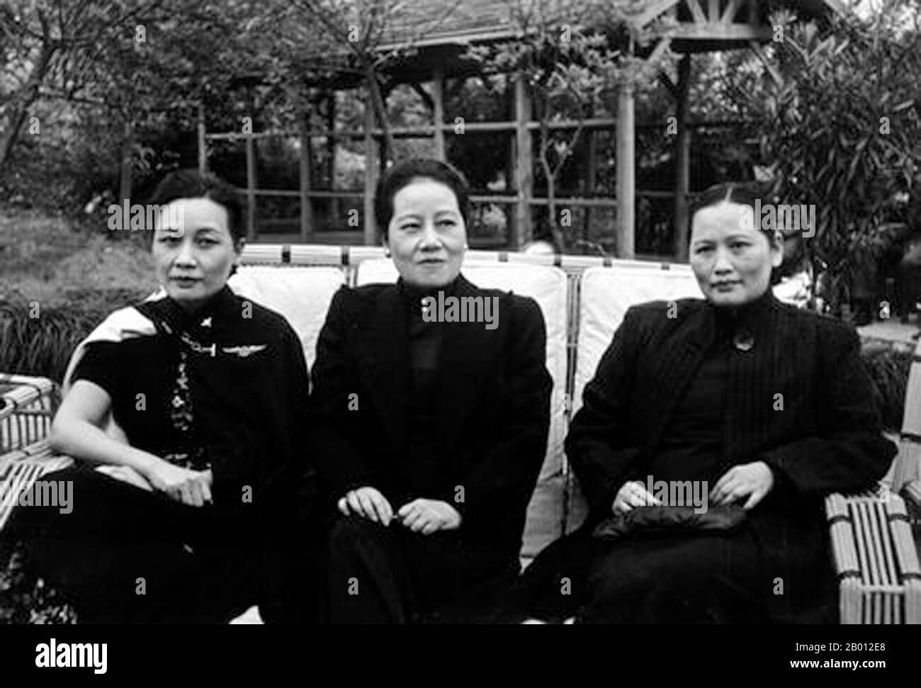 China: The Soong Sisters, Meiling, Ailing and Qingling Soong, Chongqing, 1942.  The Soong Sisters (Songjia Jiemei, or 'Song Household Sisters') were three Hakka Chinese women who were, along with their husbands, among China's most significant political figures of the 20th century. They each played a major role in influencing their husbands, which, along with their own positions of power, ultimately changed the course of Chinese history. Stock Photo