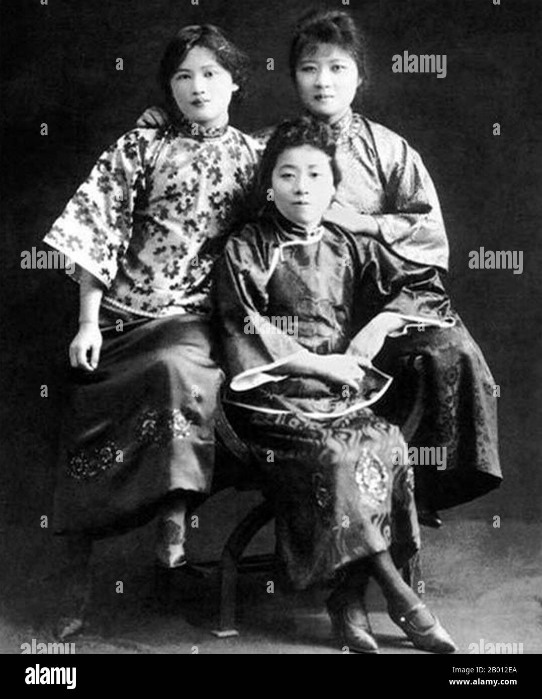 China: The Soong Sisters, Qingling, Ailing and Meiling Soong, Shanghai, 1917.  The Soong Sisters (Songjia Jiemei, or 'Song Household Sisters') were three Hakka Chinese women who were, along with their husbands, among China's most significant political figures of the 20th century. They each played a major role in influencing their husbands, which, along with their own positions of power, ultimately changed the course of Chinese history. Stock Photo