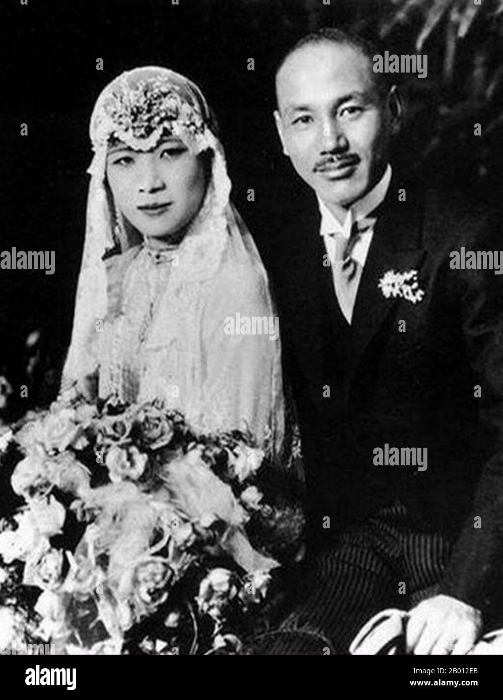 China/Taiwan: Soong May-ling (Song Meiling, 1898-2003), at her marriage to Chiang Kai-shek, Shanghai, 1 December, 1927.  Soong May-ling or Mei-ling, also known as Madame Chiang Kai-shek (Song Meiling, 1898-2003), First Lady of the Republic of China (ROC) and wife of President Chiang Kai-shek. She was a politician and painter. The youngest and the last surviving of the three Soong sisters, she played a prominent role in the politics of the Republic of China and was the sister of Song Qingling, wife of President Sun Yat-sen, the founder of the Chinese Republic (1912). Stock Photo