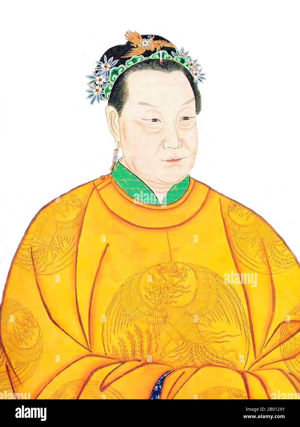 China: Empress Ma (1378-1402), consort of the 2nd Ming Emperor Jianwen (r. 1398-1402).  Empress Ma (1378-1402), formally known as Empress Xiaominrang, was the Empress Consort of the 2nd Ming Emperor Jianwen (r. 1398-1402). The daughter of a town official, she married the Hongwu Emperor's grandson, Zhu Yunwen, and became Crown Princess in 1395. She died in 1402 when Zhu Di, the future Yongle Emperor, set fire to the palace. Stock Photo