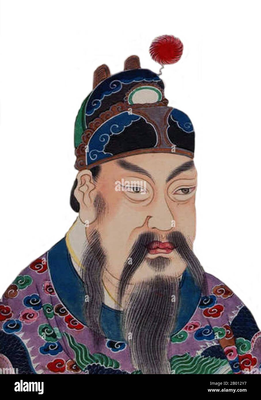 China: Emperor Yongle, 3rd ruler of the Ming Dynasty (r. 1402-1424). Hanging scroll painting, 15th-17th century.  The Yongle Emperor (1360-1424), personal name Zhu Di and temple name Chengzu, was the third emperor of the Ming Dynasty. His Chinese era name Yongle means 'Perpetual Happiness'. He became emperor by conspiring to usurp the throne from his nephew, the Jianwen Emperor. He moved the capital from Nanjing to Beijing where it was located in the following generations, and constructed the Forbidden City there. Stock Photo
