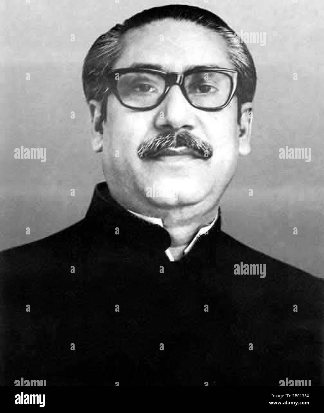 Bangladesh: Sheikh Mujibur Rahman (March 17, 1920 – August 15, 1975), first President of Bangladesh (r. 1971-72, 1975), 1950s.  Sheikh Mujibur Rahman was a Bengali politician and the founding leader of the People's Republic of Bangladesh, generally considered in the country as the father of the Bangladeshi nation. After talks broke down with President Yahya Khan and West Pakistani politician Zulfikar Ali Bhutto, Sheikh Mujib on 26 March 1971 announced the declaration of independence of East Pakistan and announced the establishment of the sovereign People's Republic of Bangladesh. Stock Photo