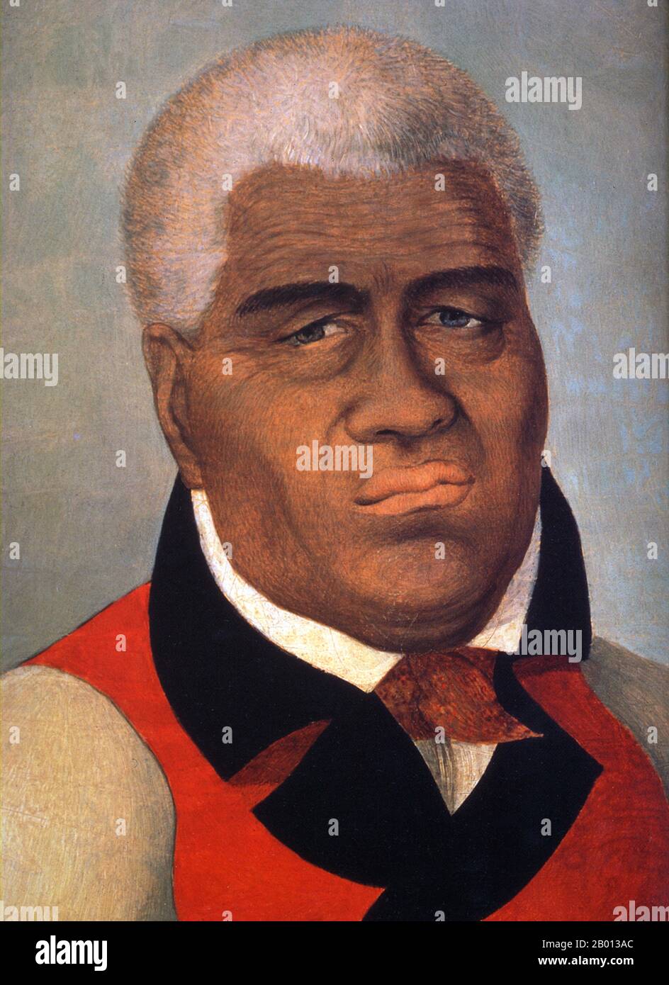 USA: 'Tamaahamaah, King of Sandwich Islands'. King Kamehameha I (1736 - 10 May 1819), ruler of Hawaii (r. 1758-1819). Portrait, c. late 18th - early 19th century.  Kamehameha I (1736-1819), also known as Paiea and Kamehameha the Great, conquered the Hawaiian Islands and formally established the Kingdom of Hawaii in 1810. By developing alliances with the major Pacific colonial powers, Kamehameha preserved Hawaii's independence under his rule. Stock Photo