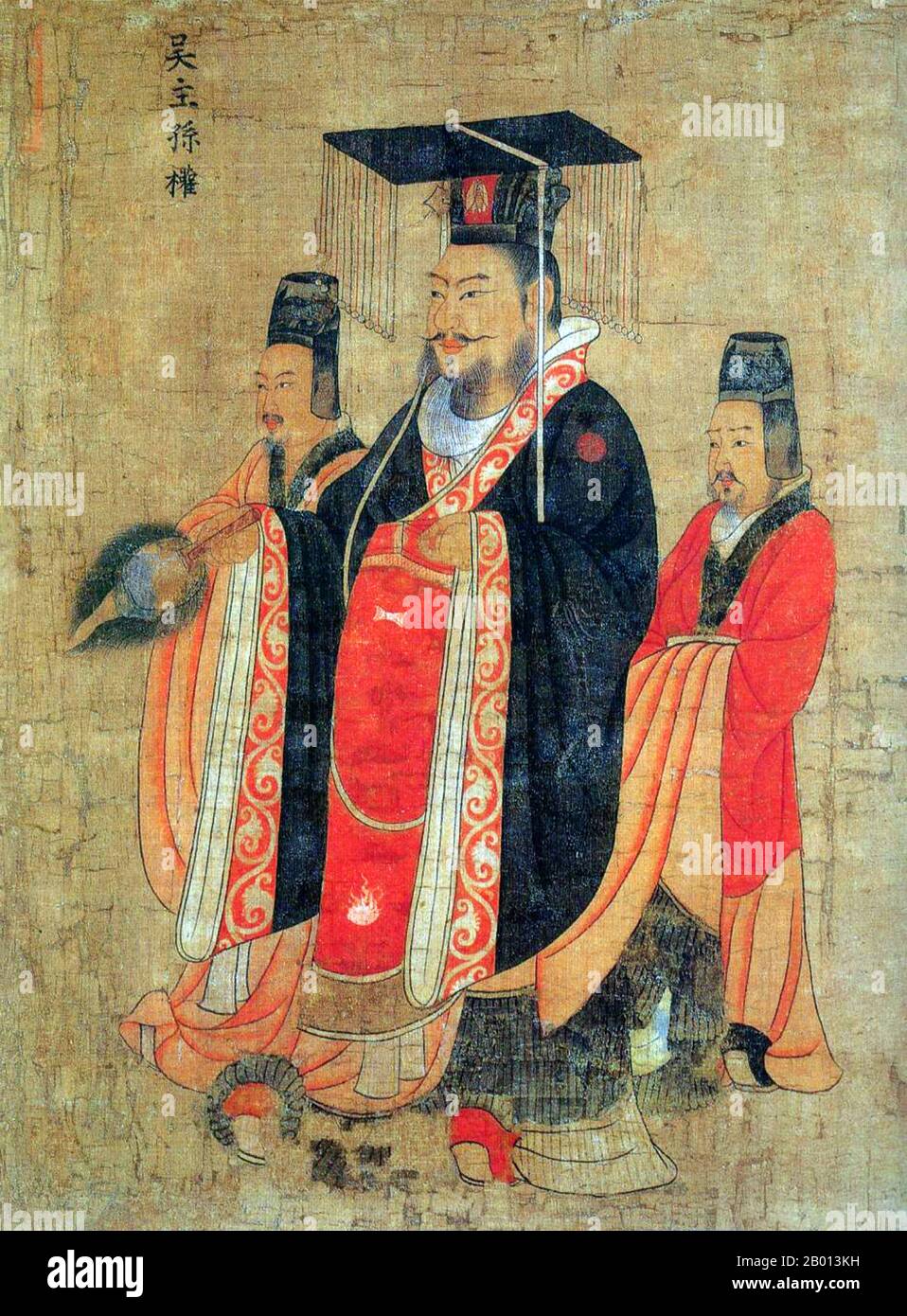 China: Emperor Da of Eastern Wu (182–252). Handscroll painting from the 'Thirteen Emperors Scroll' by Tang Dynasty court painter Yan Liben (600-673), 7th century.  Sun Quan (182–252), son of Sun Jian, formally Emperor Da of Wu, was the founder of Eastern Wu during the Three Kingdoms period in China. He ruled from 222 to 229 as King of Wu and from 229 to 252 as Emperor of Wu. Stock Photo