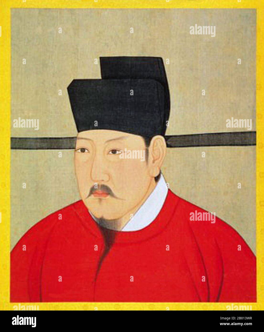 China: Emperor Renzong (Zhao Zhen, 30 May 1010 - 30 April 1063), 4th ruler of the (Northern) Song Dynasty (r. 1022-1063). Hanging scroll painting, c. 1022-1063.  Emperor Renzong of Song, personal name Zhao Zhen and originally known as Zhao Shouyi, was the fourth emperor of the Song Dynasty. He reigned from 1022 to 1063. Renzong was the son of Emperor Zhenzong. Despite his long reign of over 40 years, Renzong is not widely known. His reign marked the high point of Song influences and power but was also the beginning of its slow disintegration that would persist over the next century and a half. Stock Photo